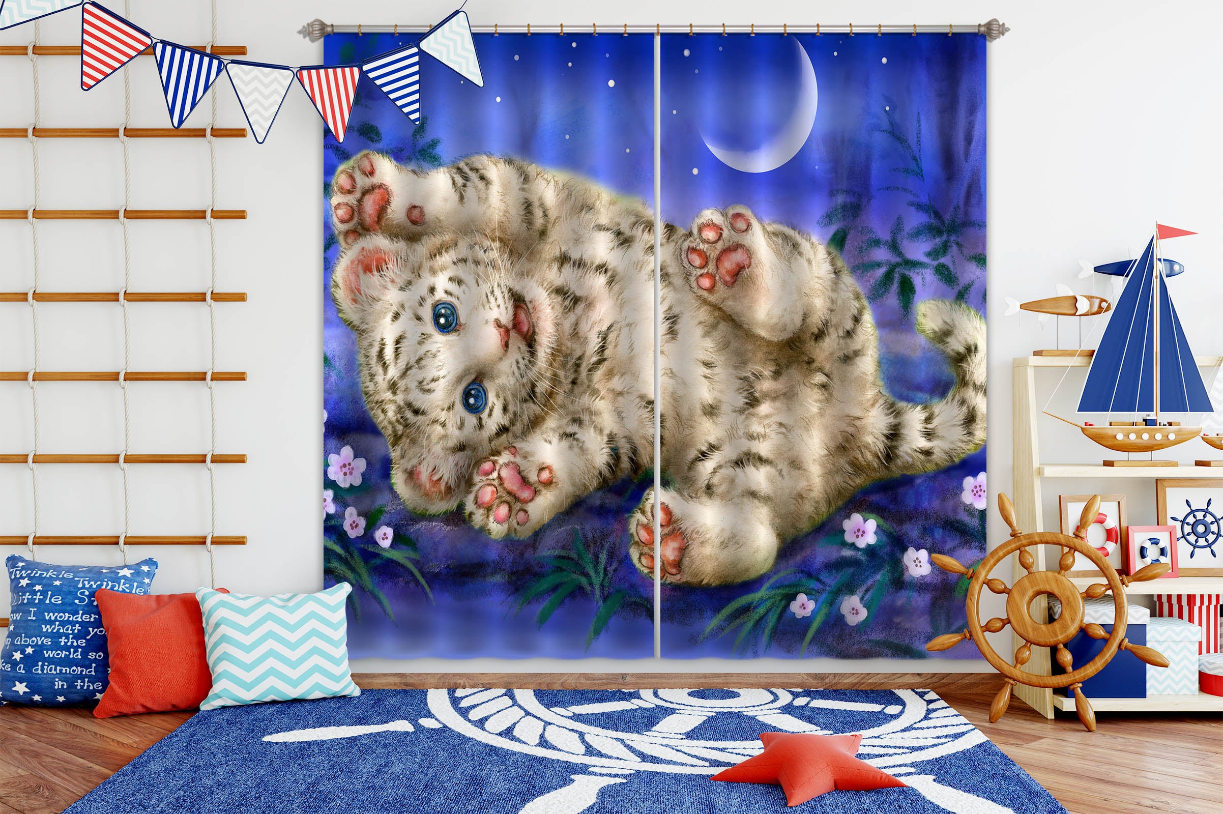 3D Cute Lion Moon 9008 Kayomi Harai Curtain Curtains Drapes