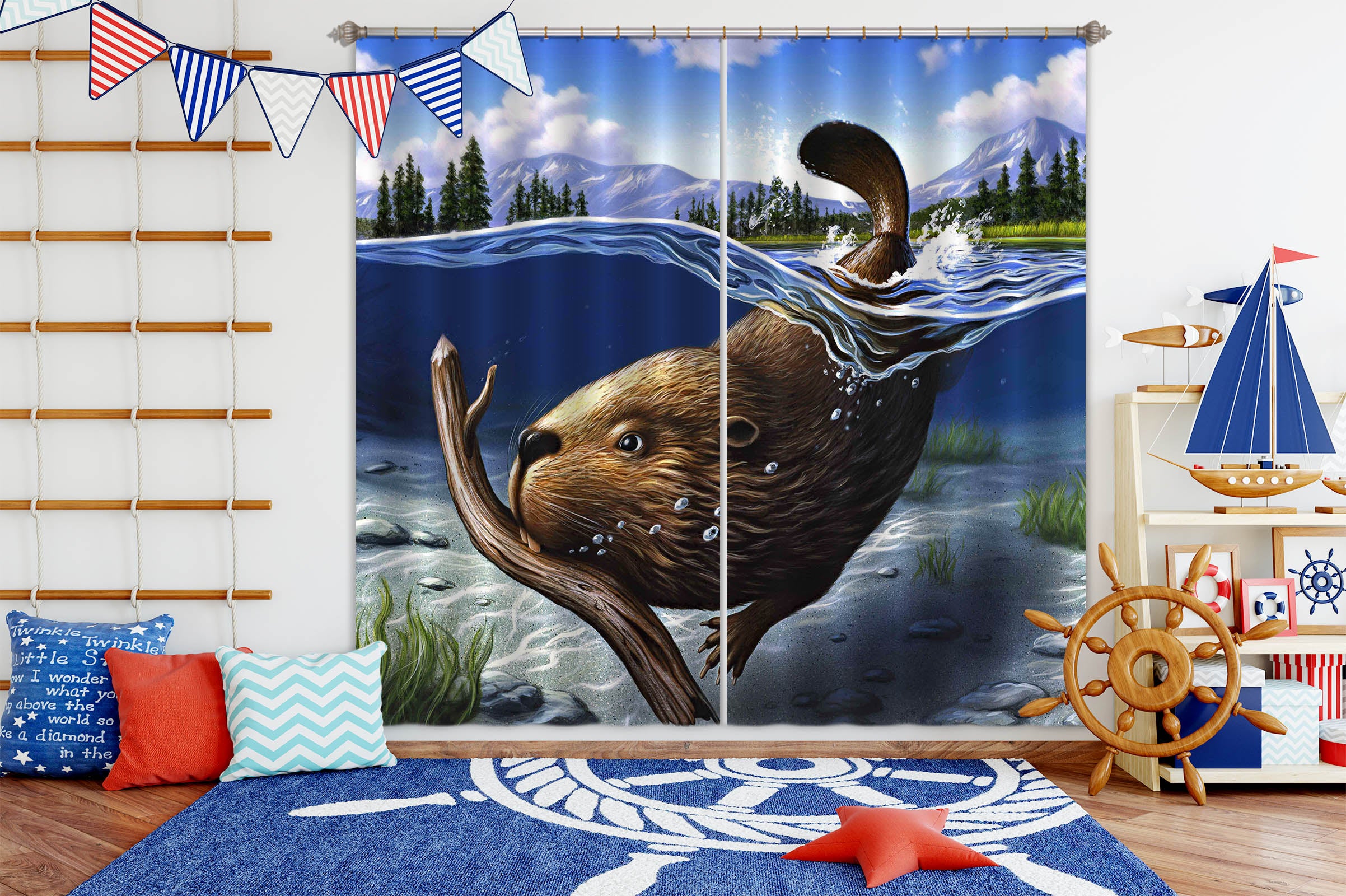 3D Busy Beaver 86053 Jerry LoFaro Curtain Curtains Drapes