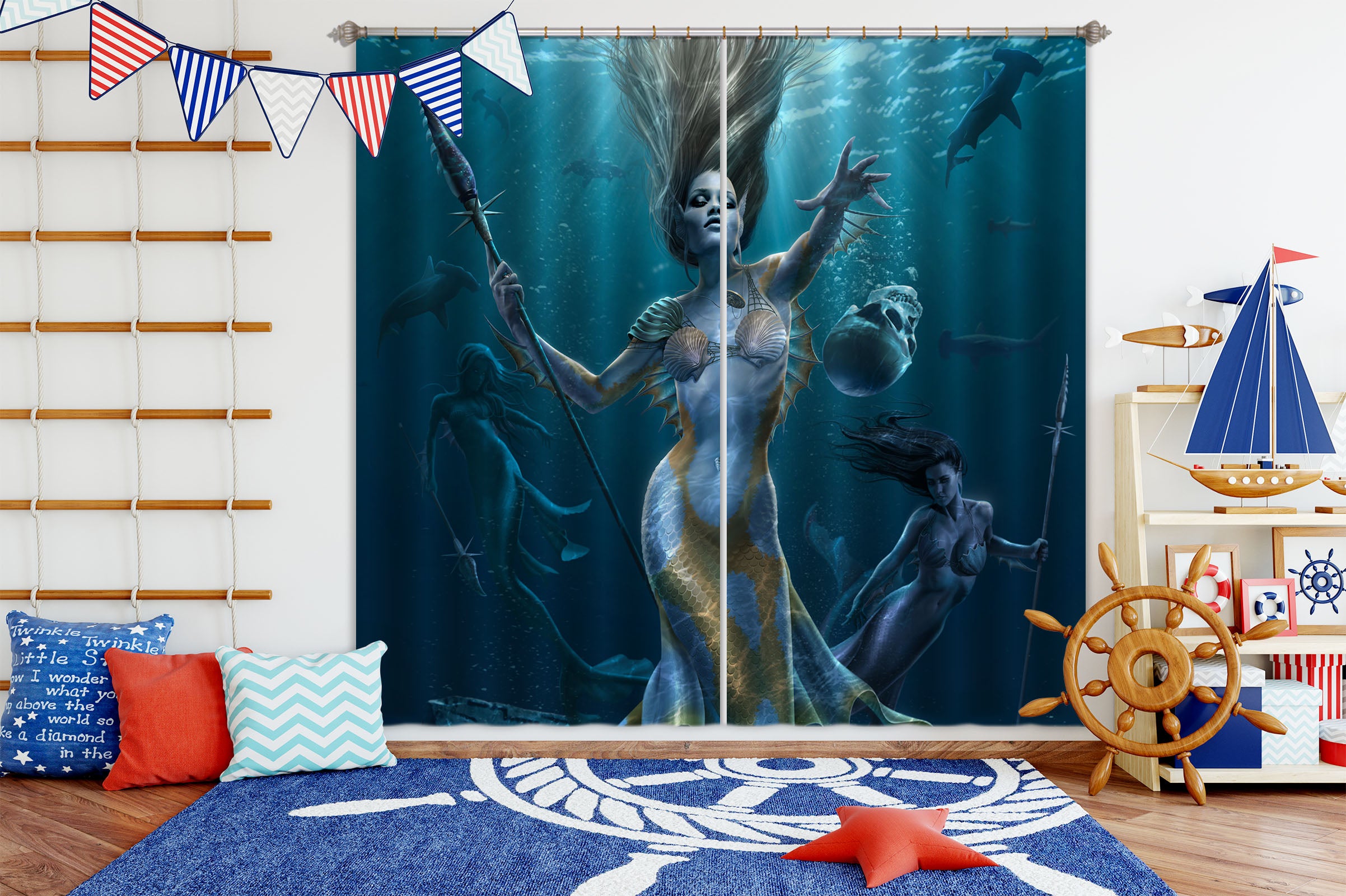 3D Mermaid 5083 Tom Wood Curtain Curtains Drapes