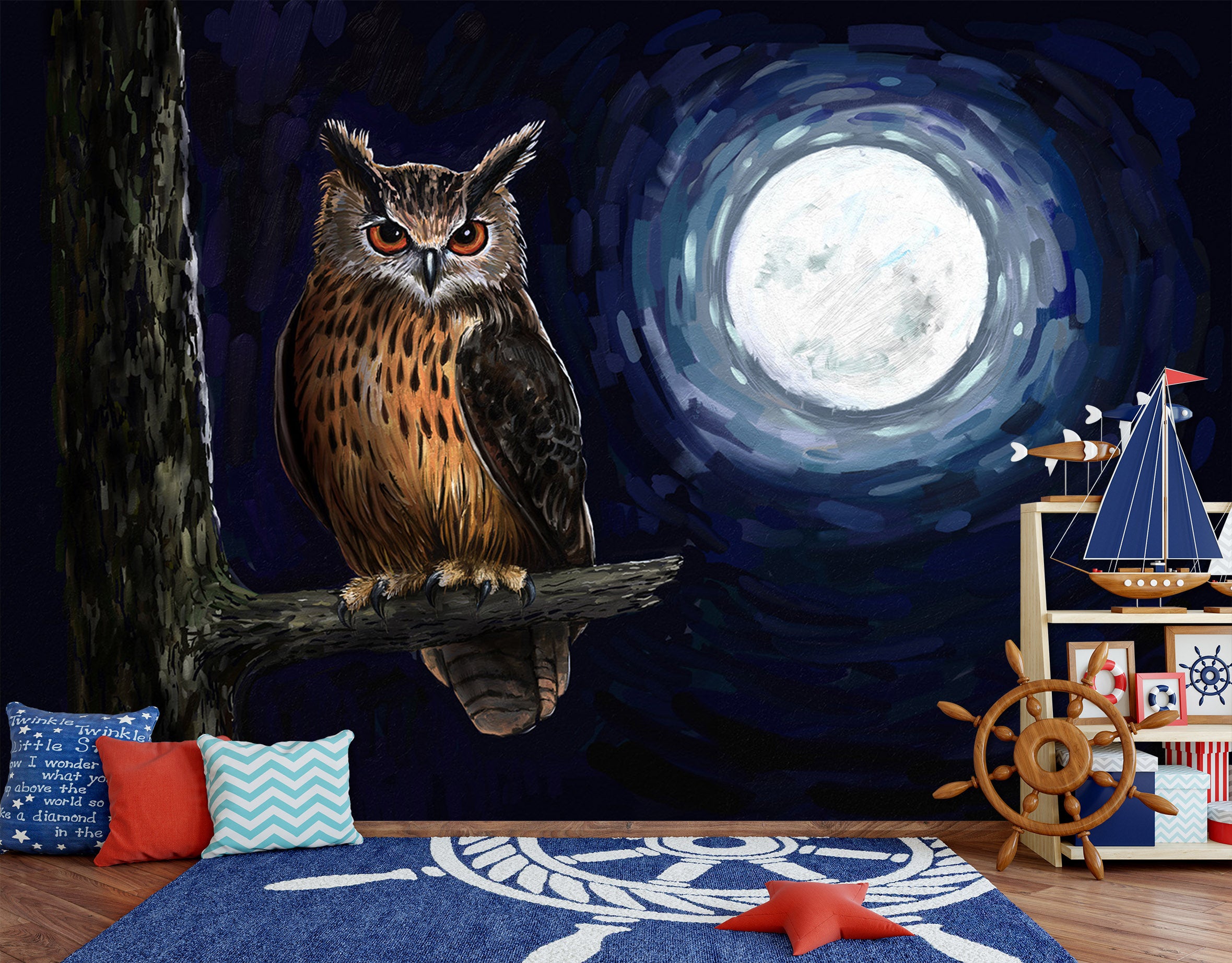 3D Moon Owl 334 Wall Murals