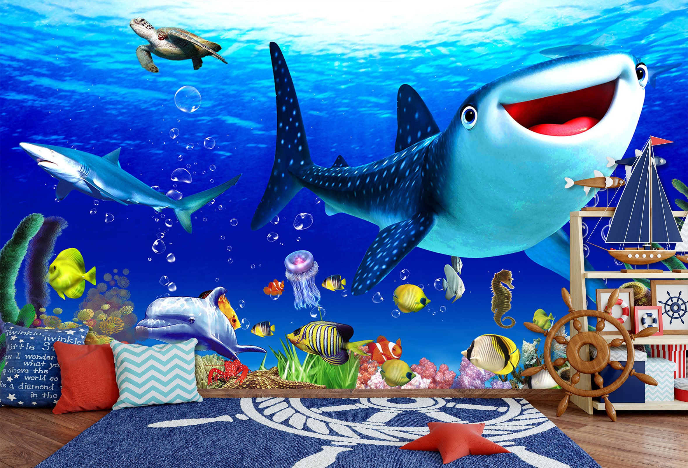 3D Shark Dolphin 196 Wall Murals