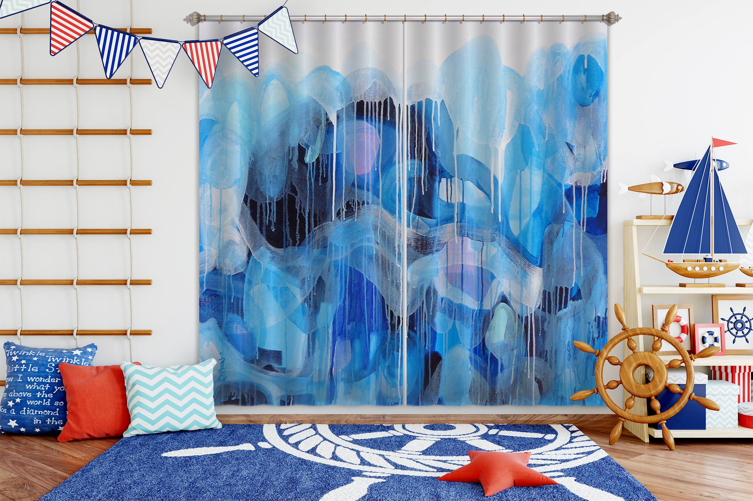 3D Watercolor Flow 2313 Misako Chida Curtain Curtains Drapes