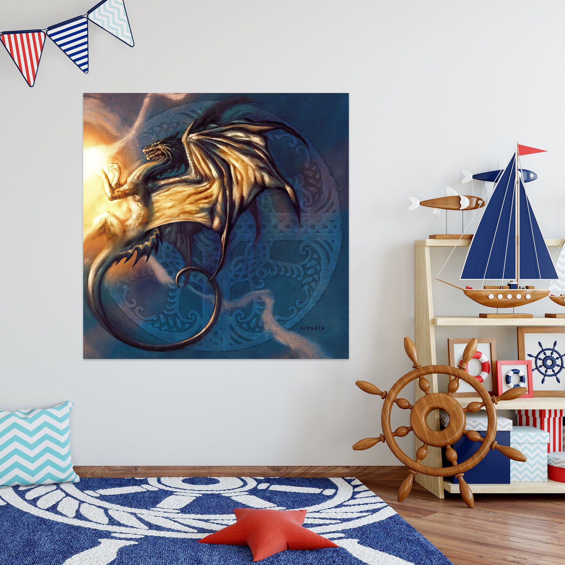 3D Dragon Flame 8065 Ciruelo Wall Sticker