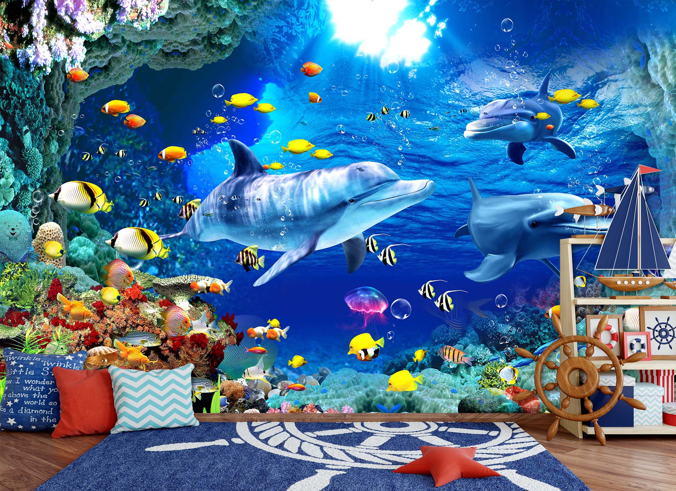 3D Deep Sea Dolphin 2076 Wall Murals