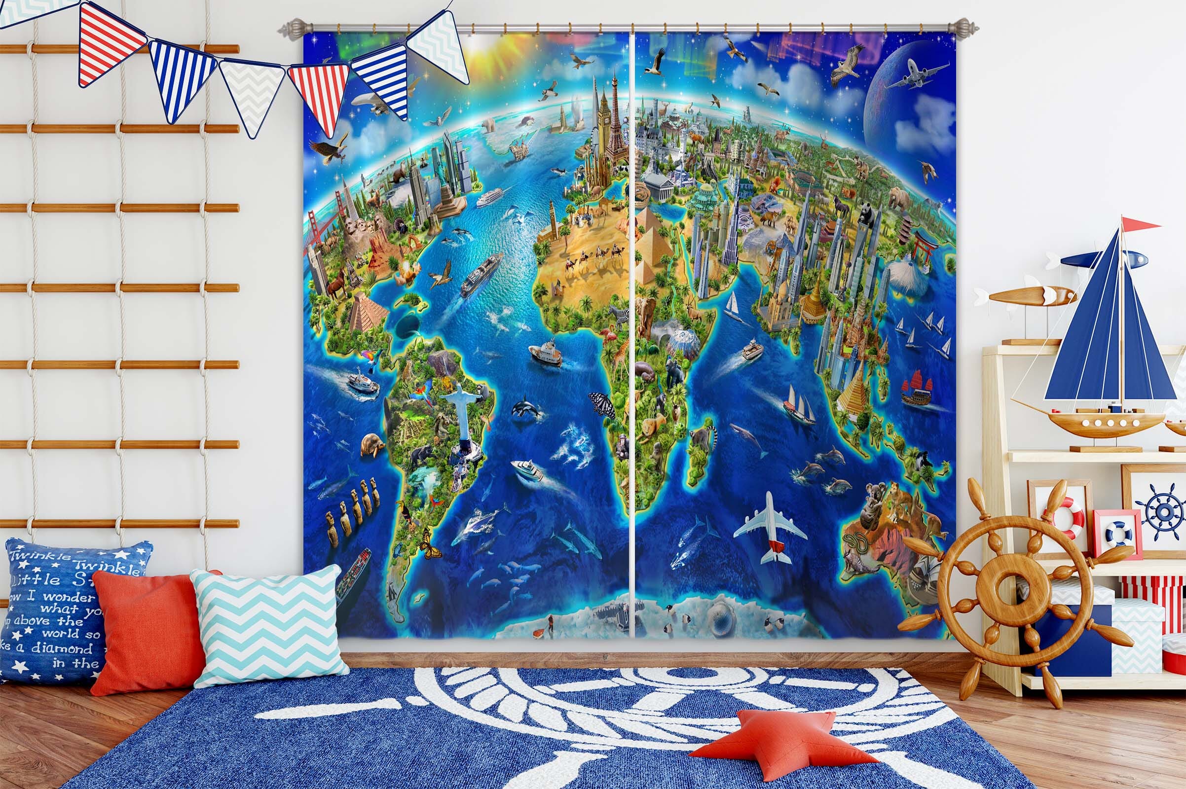 3D Cute Earth 061 Adrian Chesterman Curtain Curtains Drapes Curtains AJ Creativity Home 