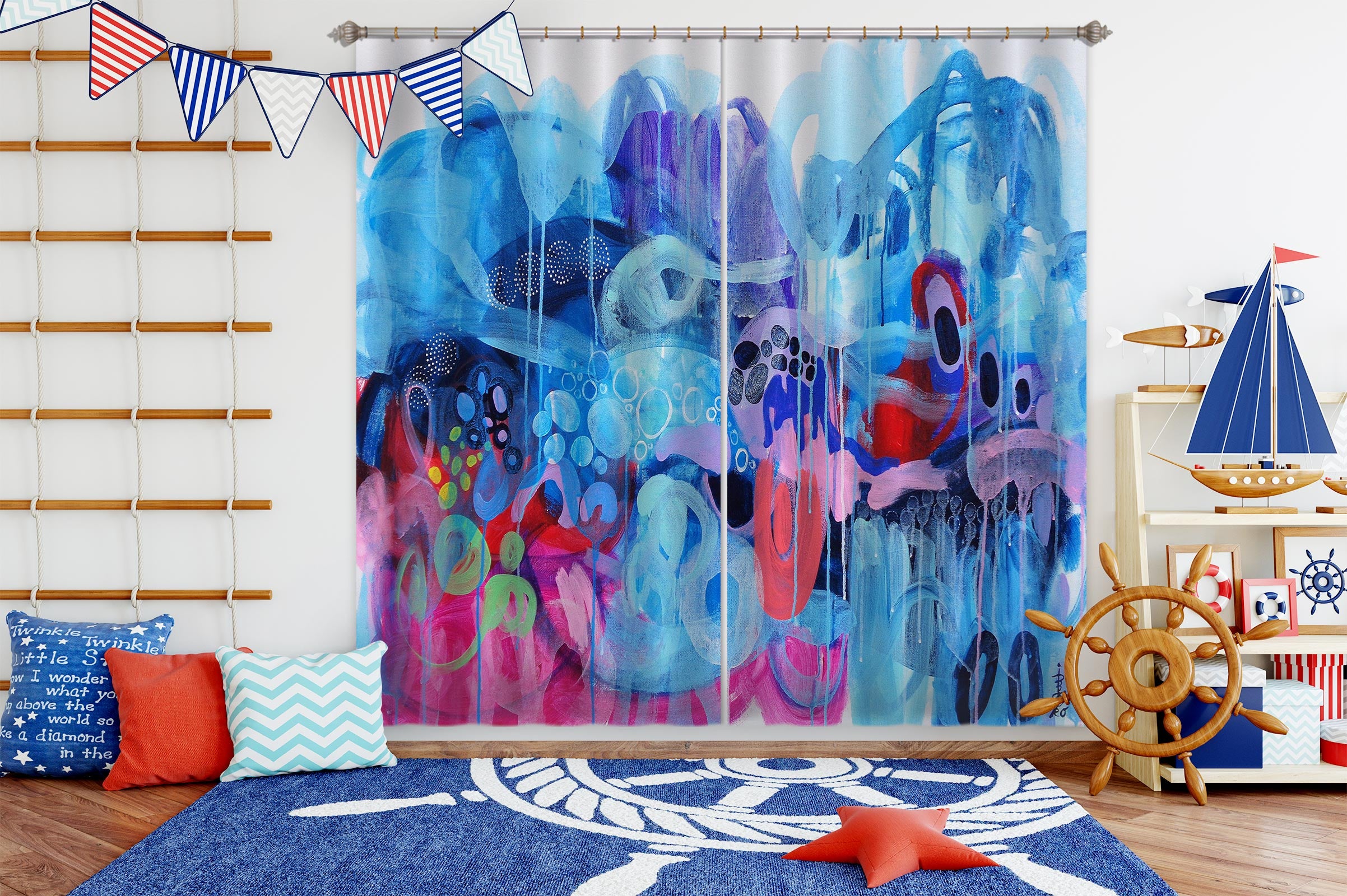 3D Blue Circle Bubble 2365 Misako Chida Curtain Curtains Drapes