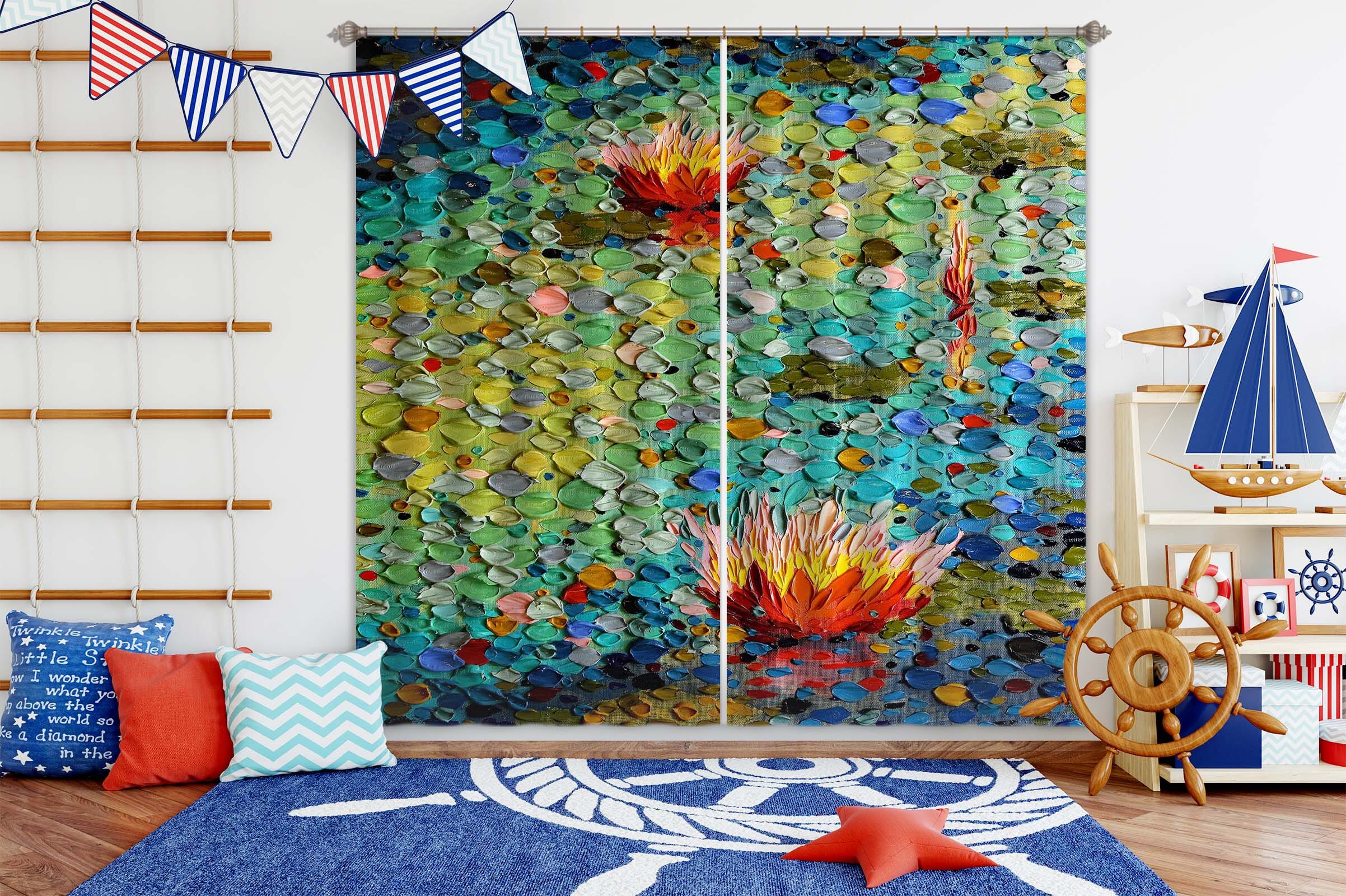 3D Lotus Pond 060 Dena Tollefson Curtain Curtains Drapes Curtains AJ Creativity Home 