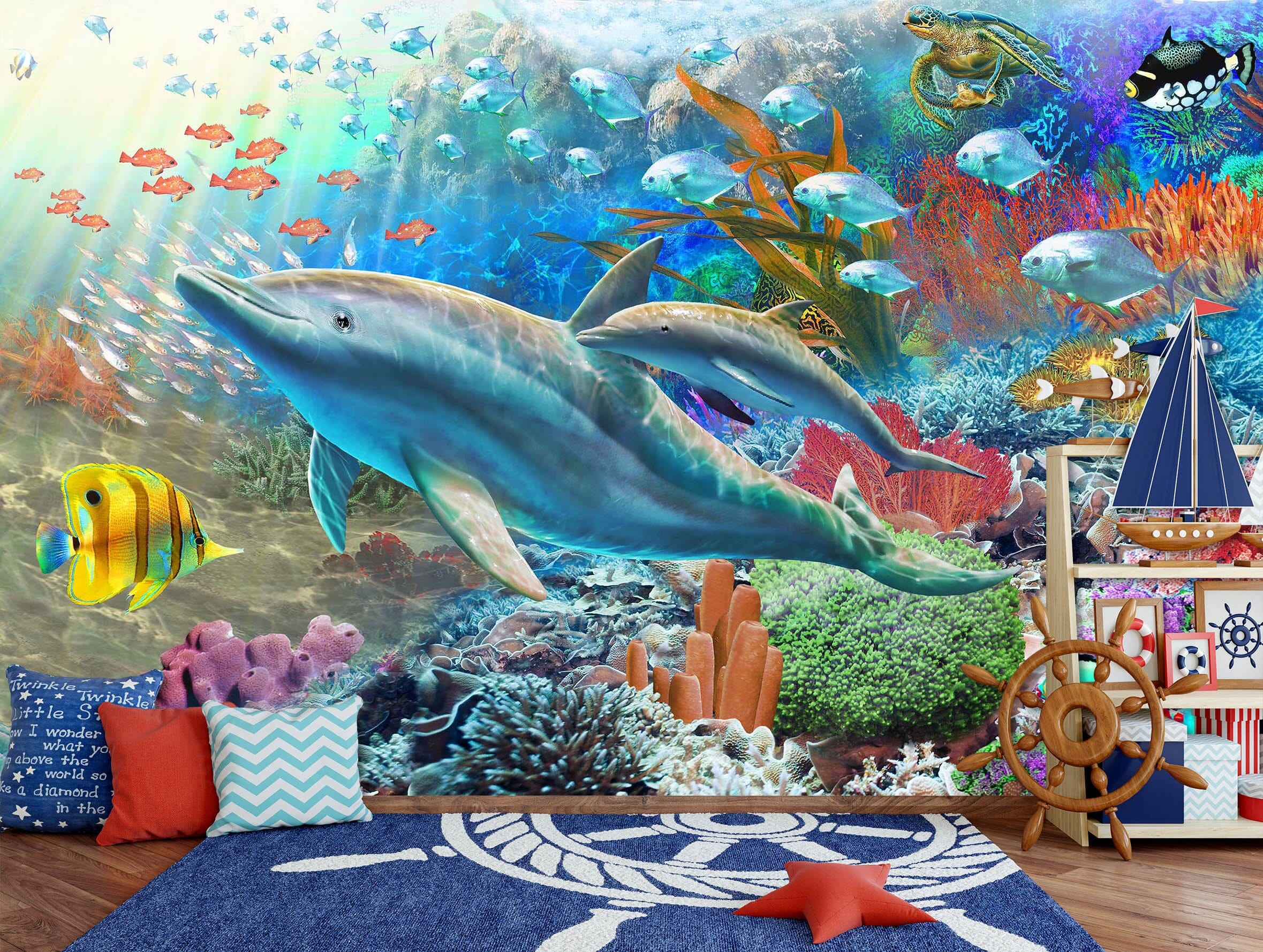 3D Happy Dolphin 1413 Adrian Chesterman Wall Mural Wall Murals Wallpaper AJ Wallpaper 2 