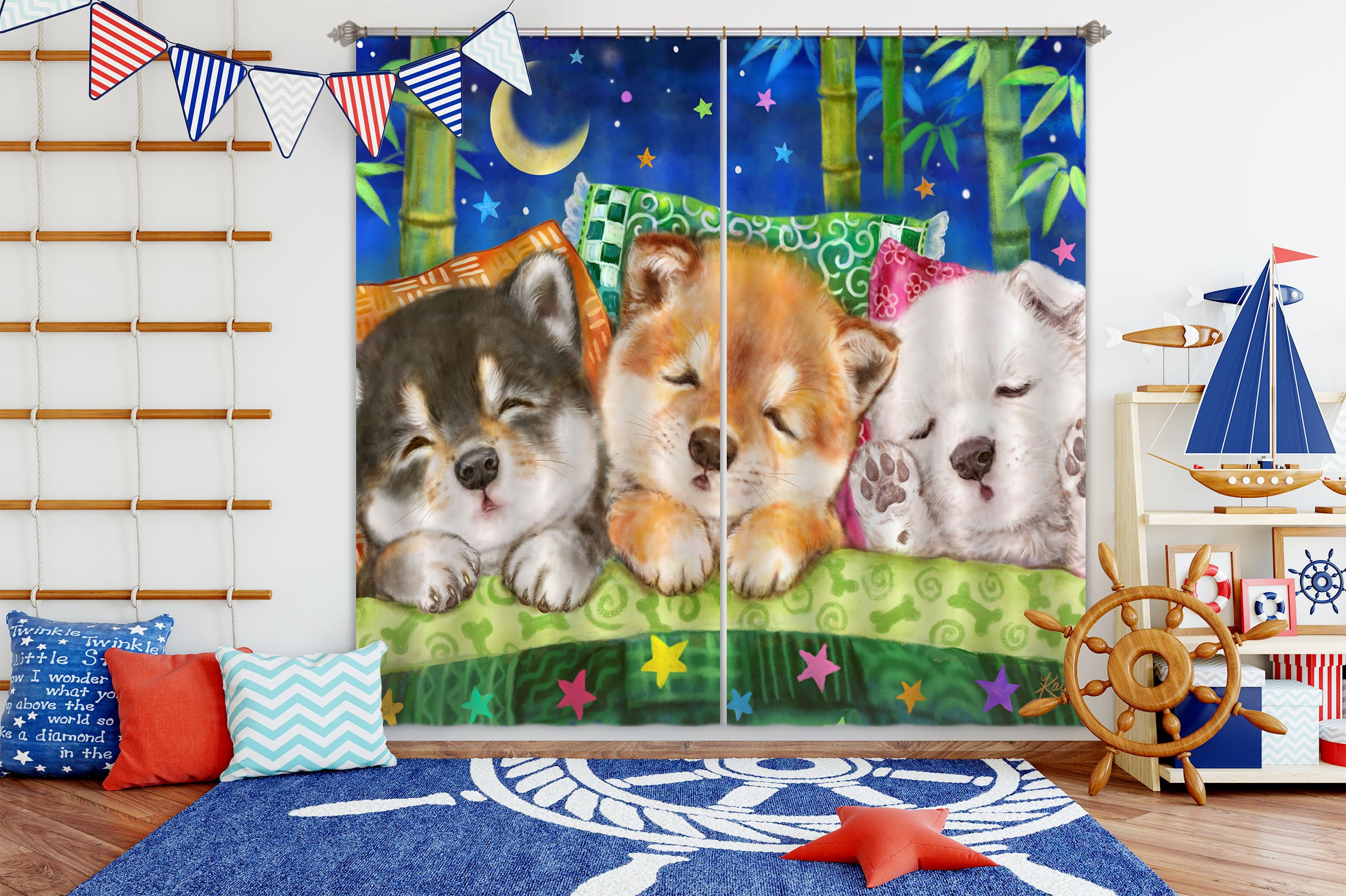 3D Dog Sleeping 9051 Kayomi Harai Curtain Curtains Drapes