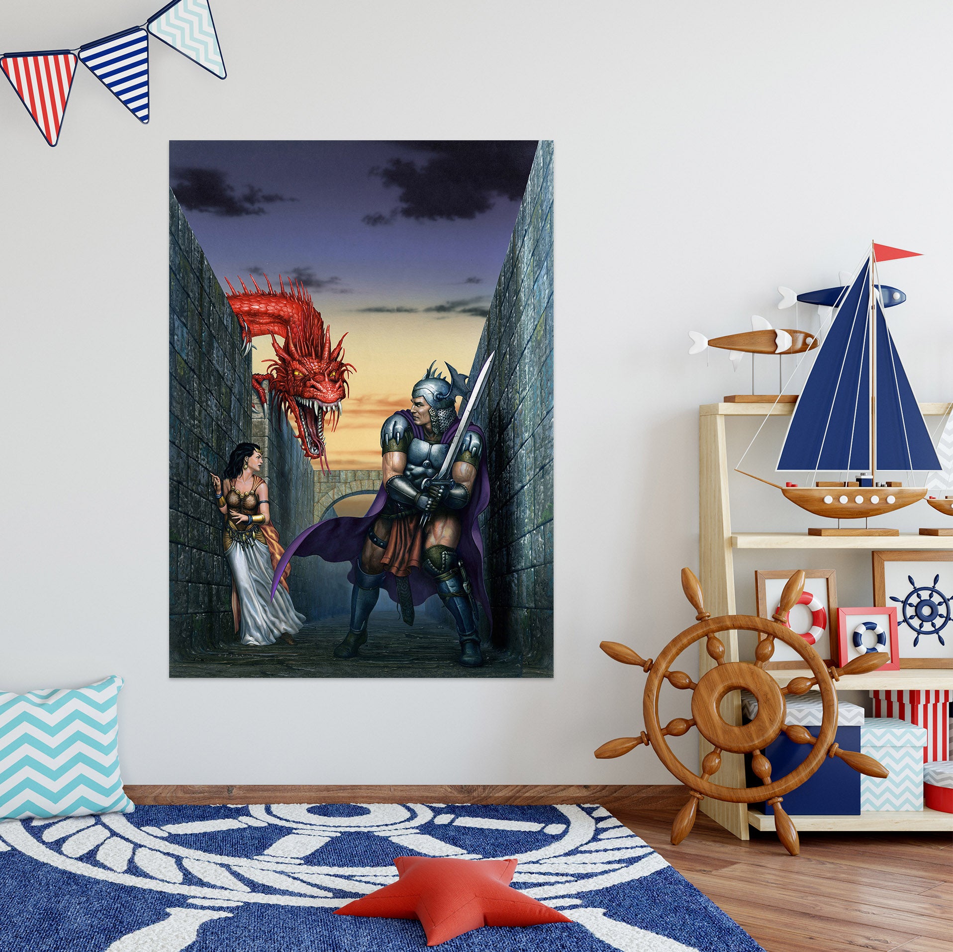 3D Dragon Soldier Woman 8090 Ciruelo Wall Sticker