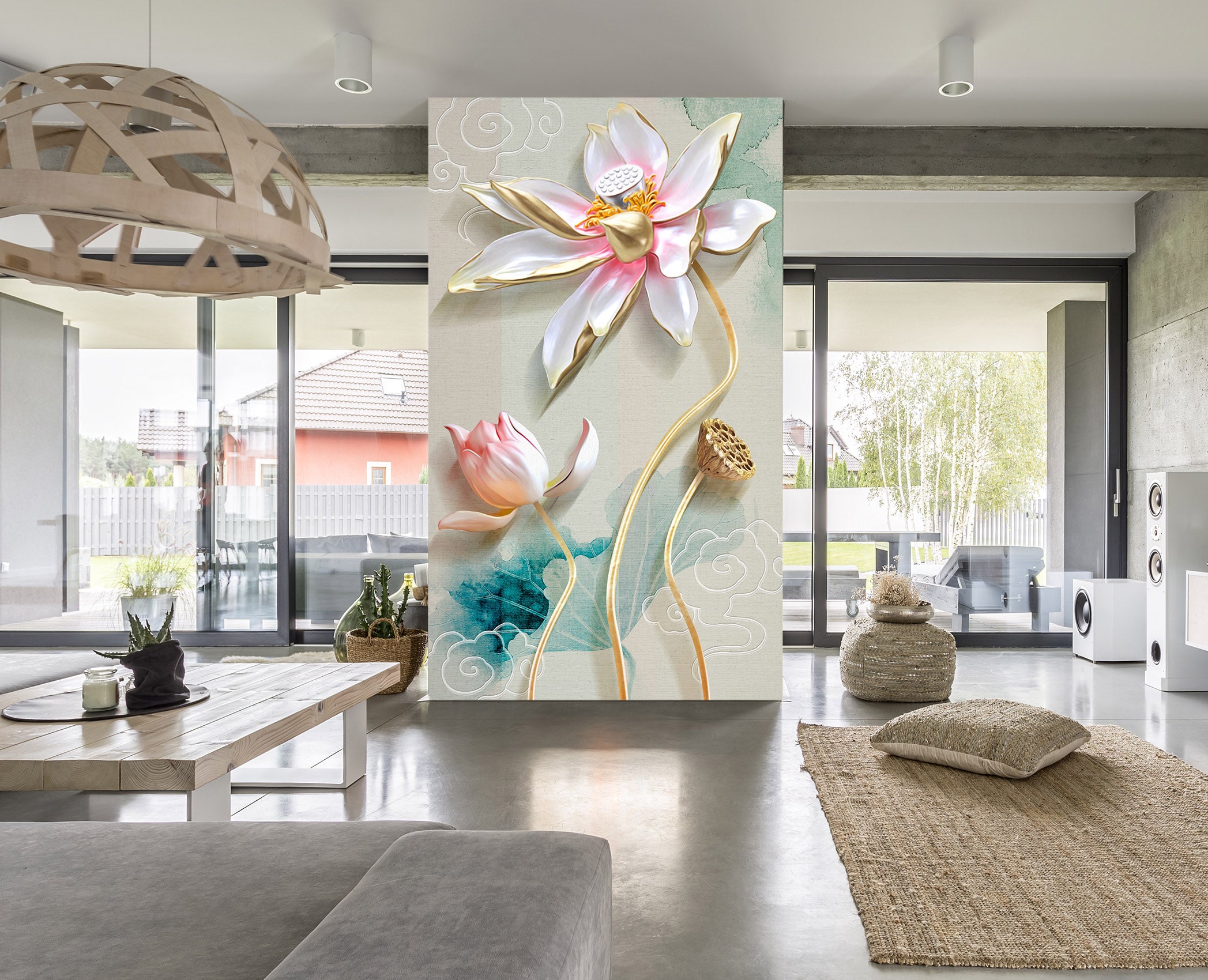 3D Painted Lotus 1856 Wall Murals