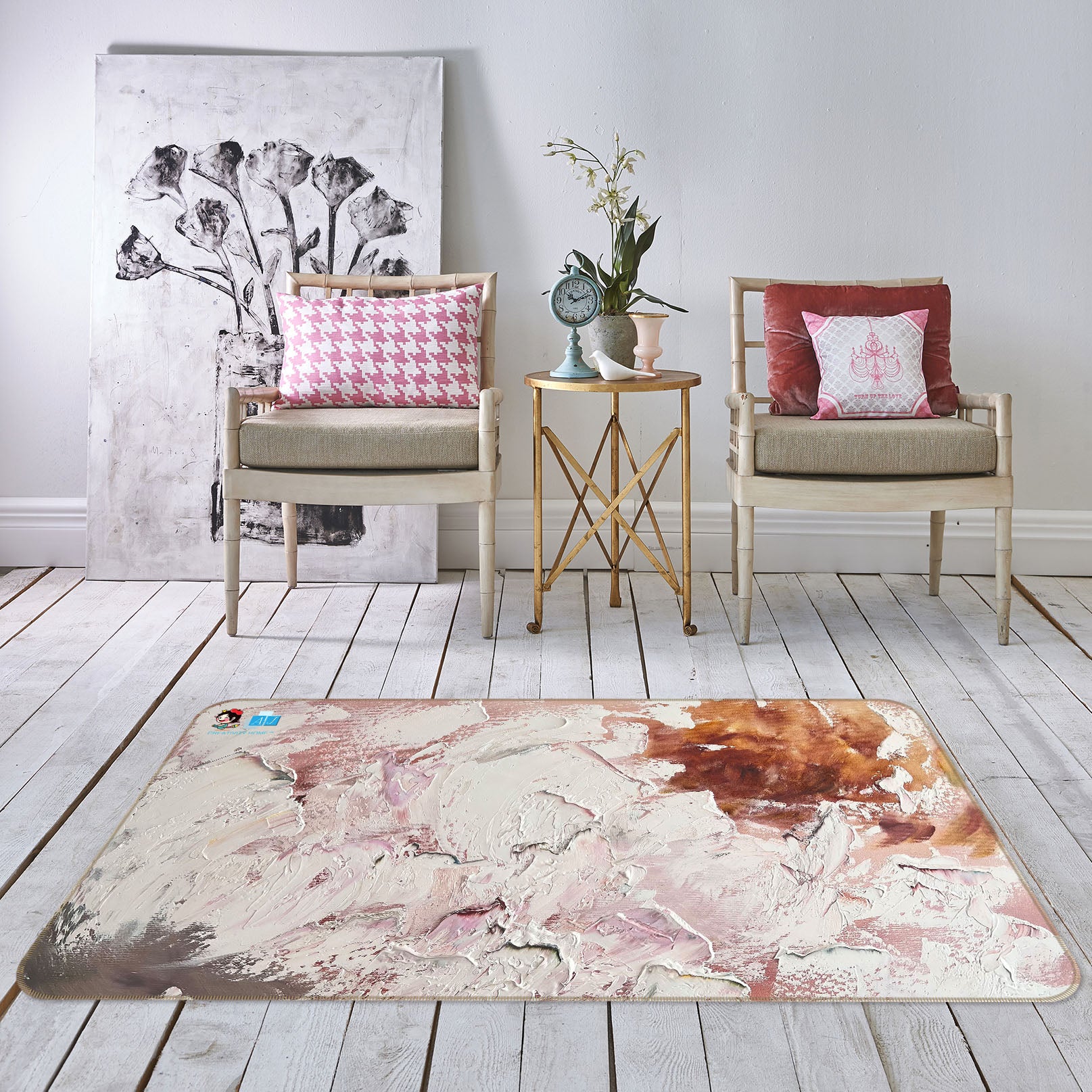 3D Paint Flower 4104 Skromova Marina Rug Non Slip Rug Mat