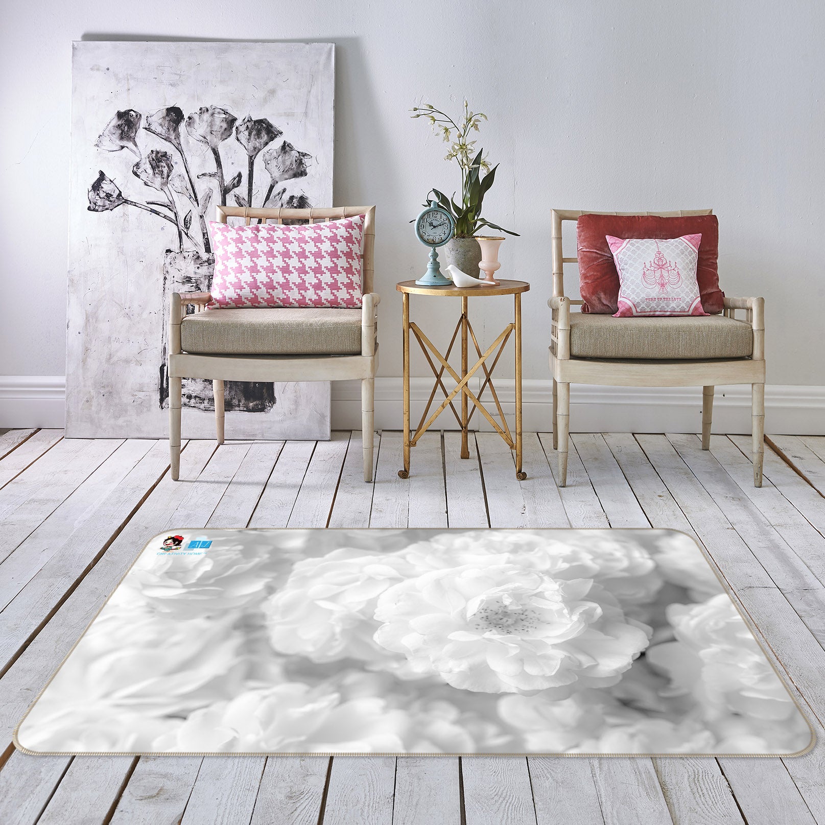 3D Gray Flower 6742 Assaf Frank Rug Non Slip Rug Mat