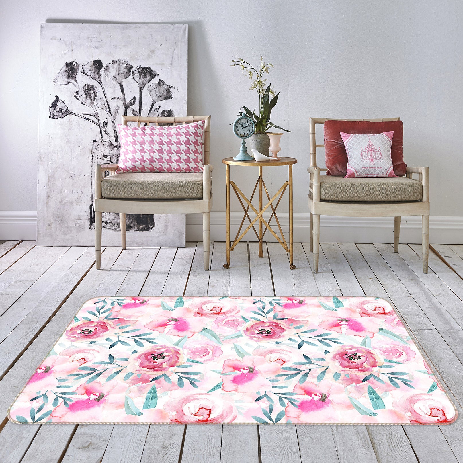 3D Leaves Flower 087 Uta Naumann Rug Non Slip Rug Mat