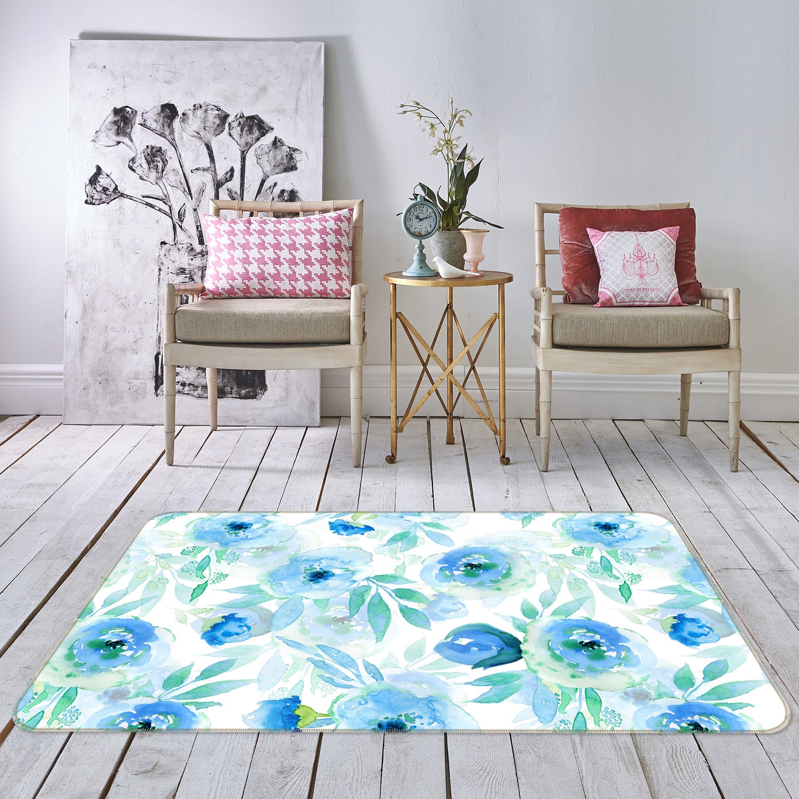 3D Blue Flower 098 Uta Naumann Rug Non Slip Rug Mat