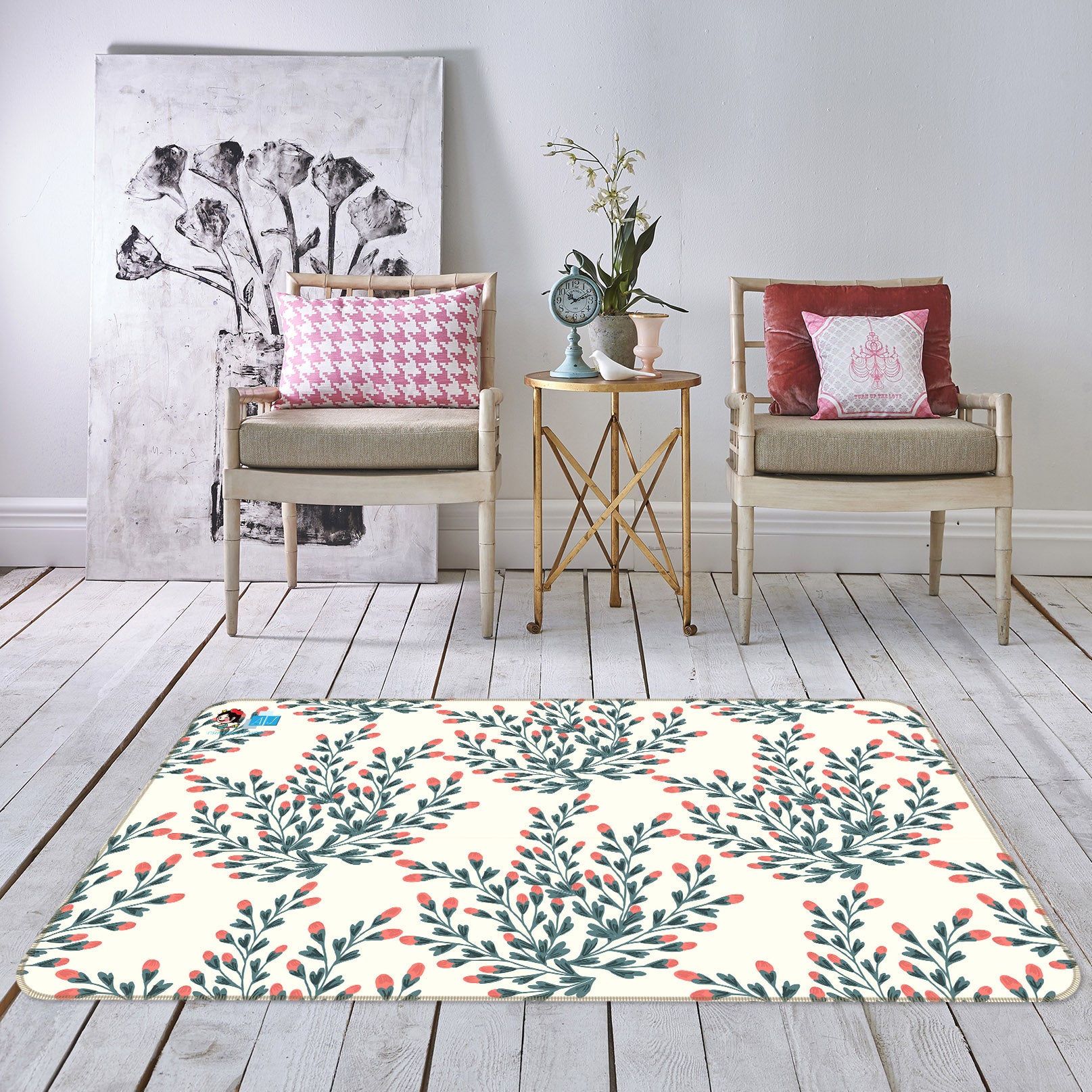 3D Flower Branch 10755 Kashmira Jayaprakash Rug Non Slip Rug Mat