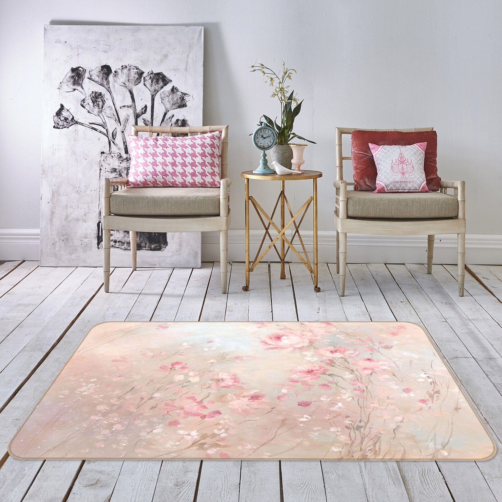 3D Pink Flowers 1003 Debi Coules Rug Non Slip Rug Mat Mat AJ Creativity Home 