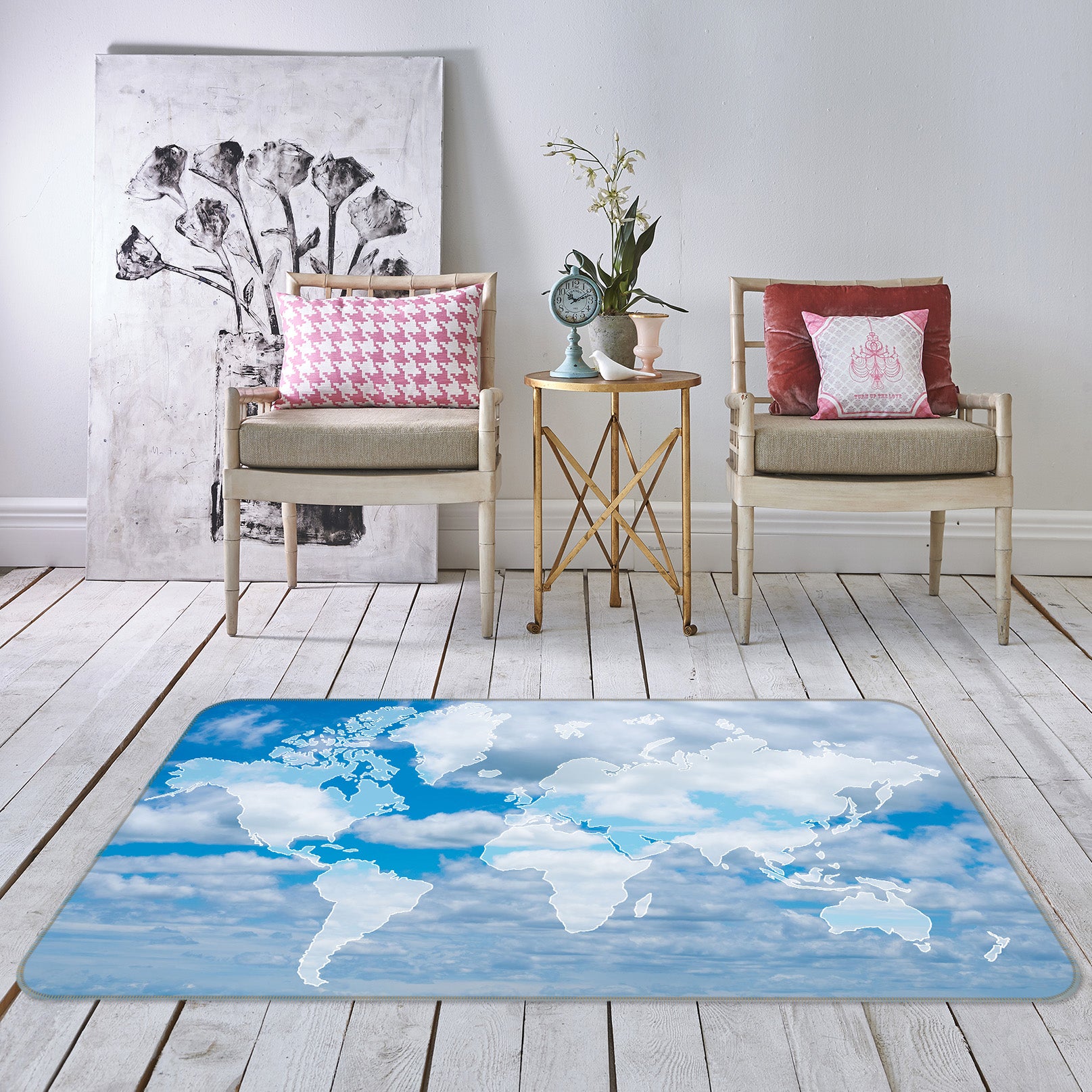 3D Clear Sky 300 World Map Non Slip Rug Mat