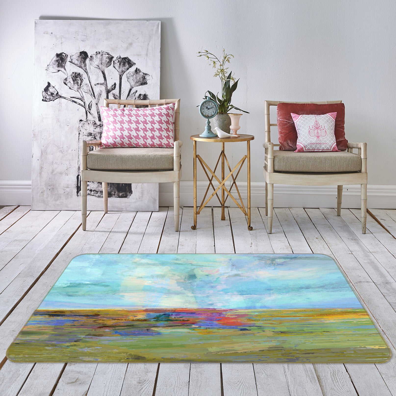 3D Sky Grass Ink Painting 84018 Michael Tienhaara Rug Non Slip Rug Mat