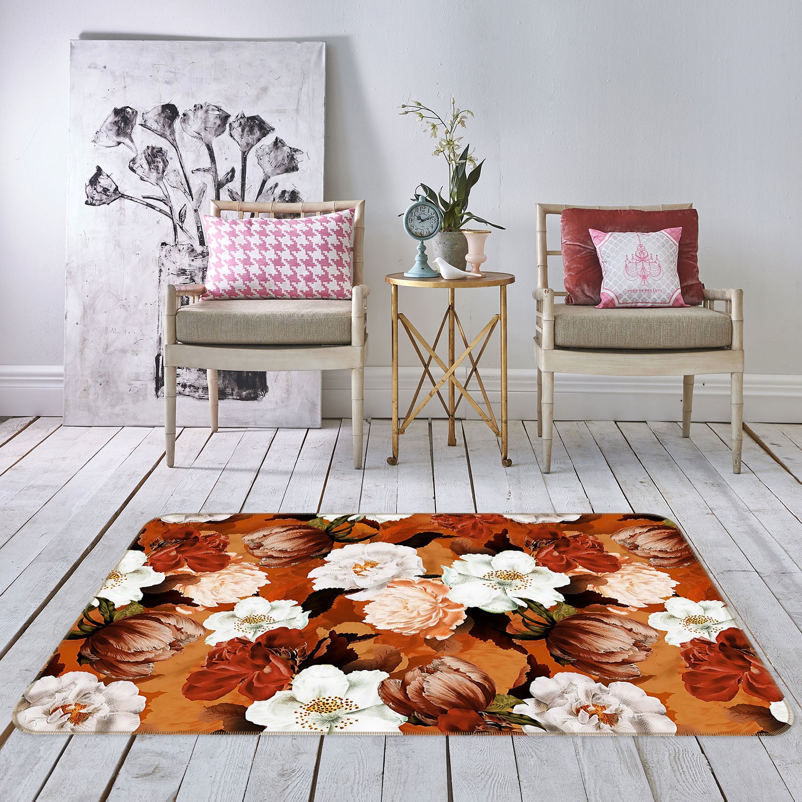 3D Painted Flowers 129 Uta Naumann Rug Non Slip Rug Mat