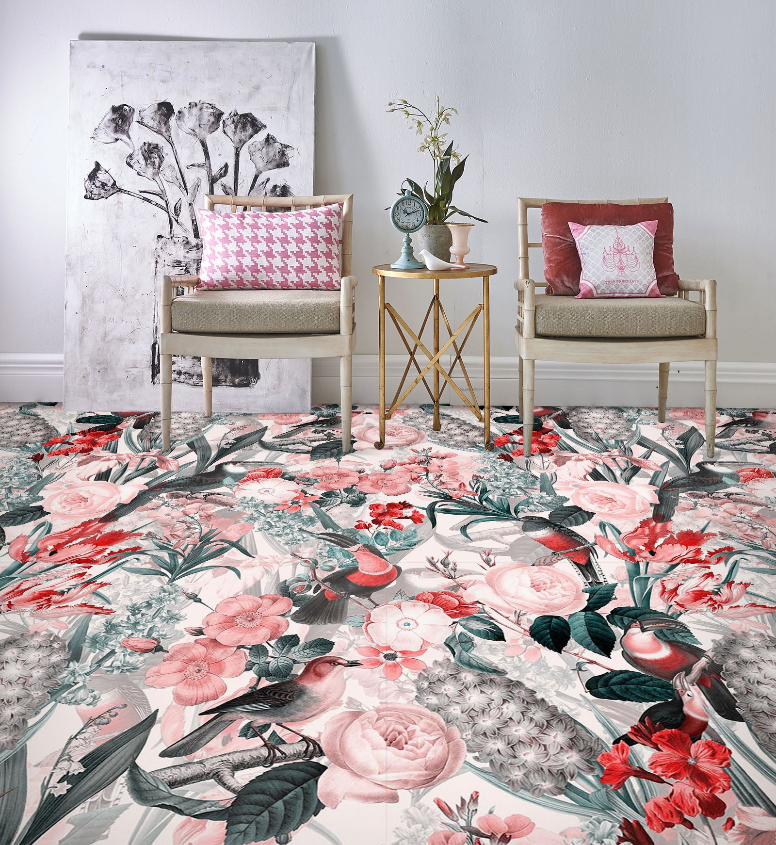 3D Pink Red Flower Bush 10025 Uta Naumann Floor Mural