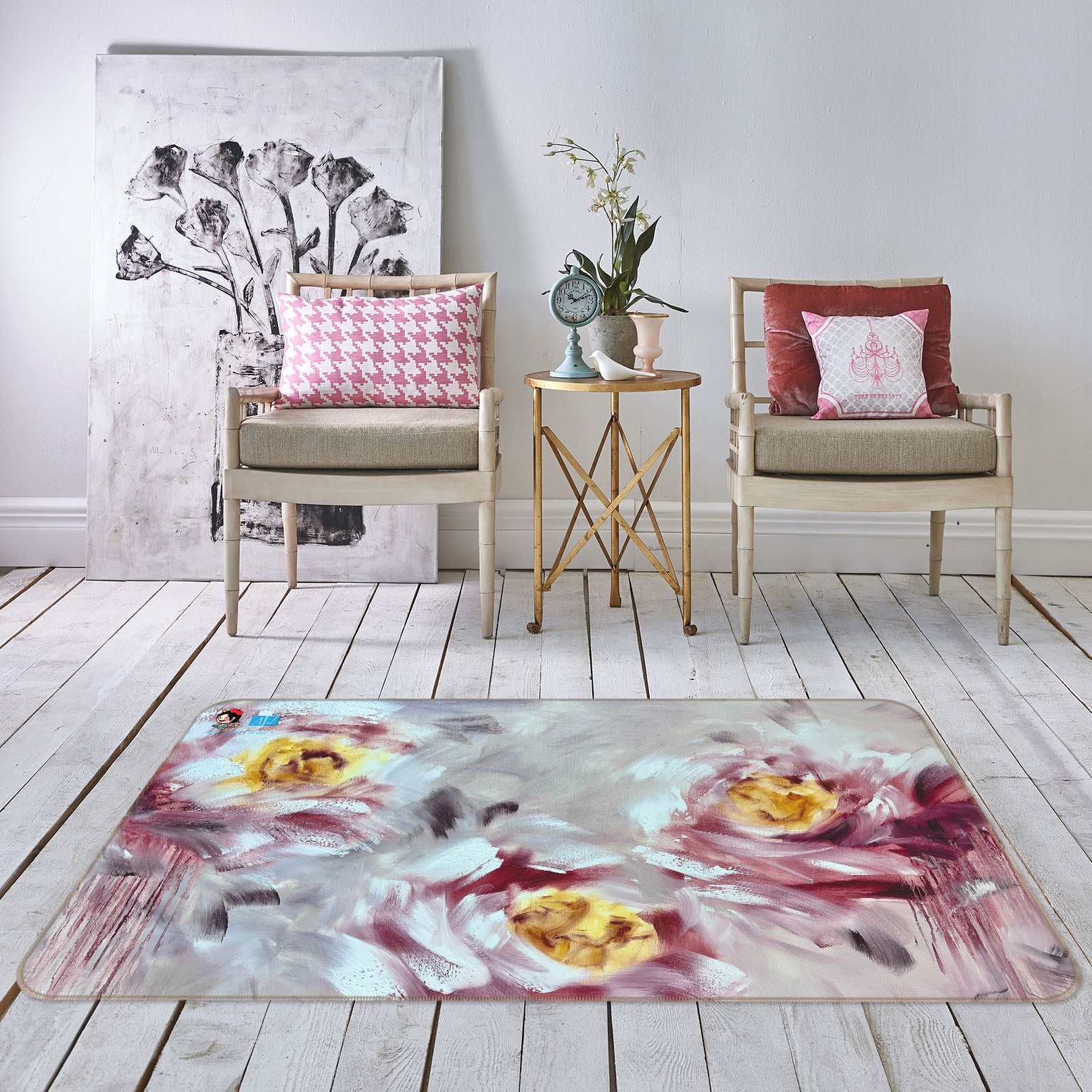 3D Painted Flowers 3034 Skromova Marina Rug Non Slip Rug Mat