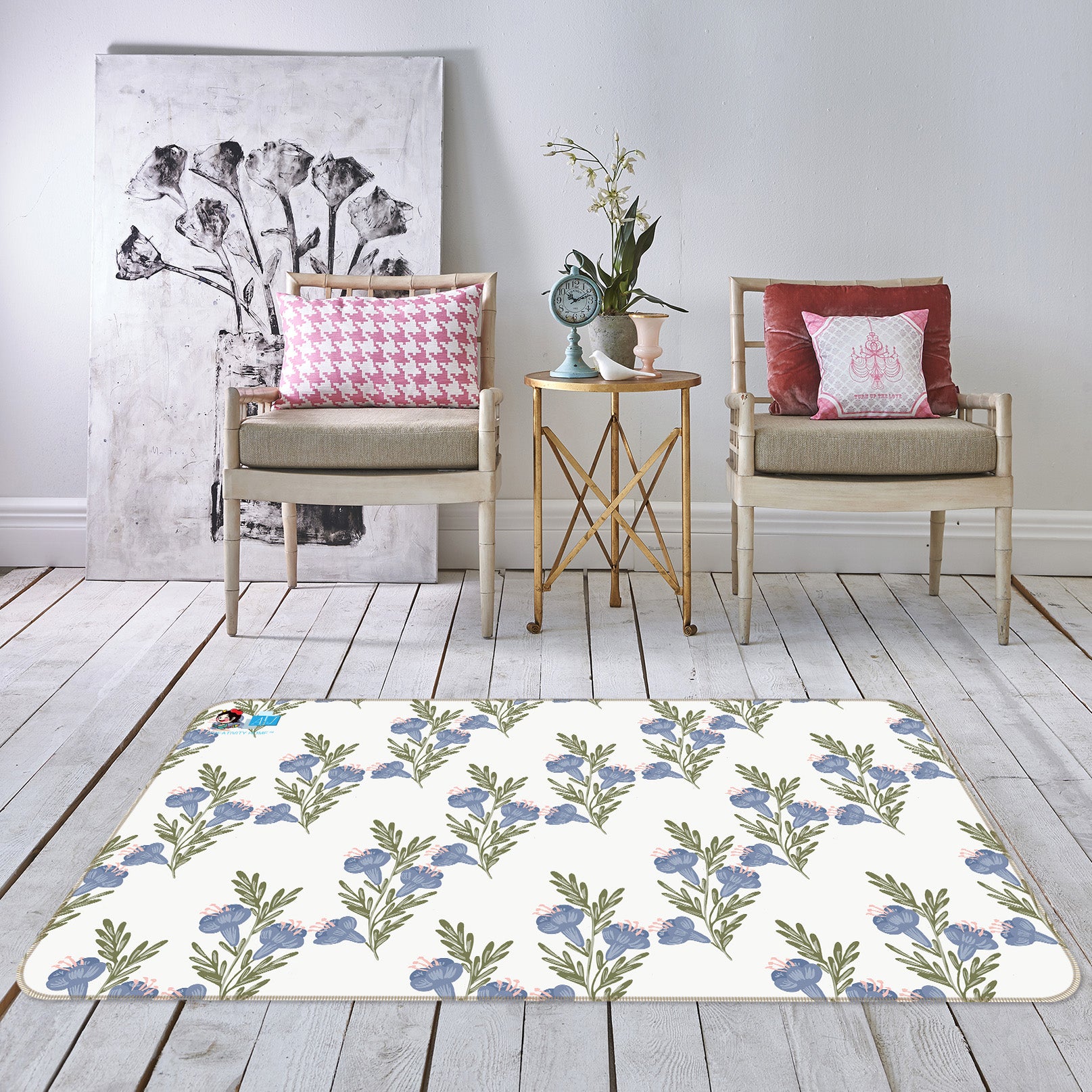 3D Blue Flowers 107131 Kashmira Jayaprakash Rug Non Slip Rug Mat