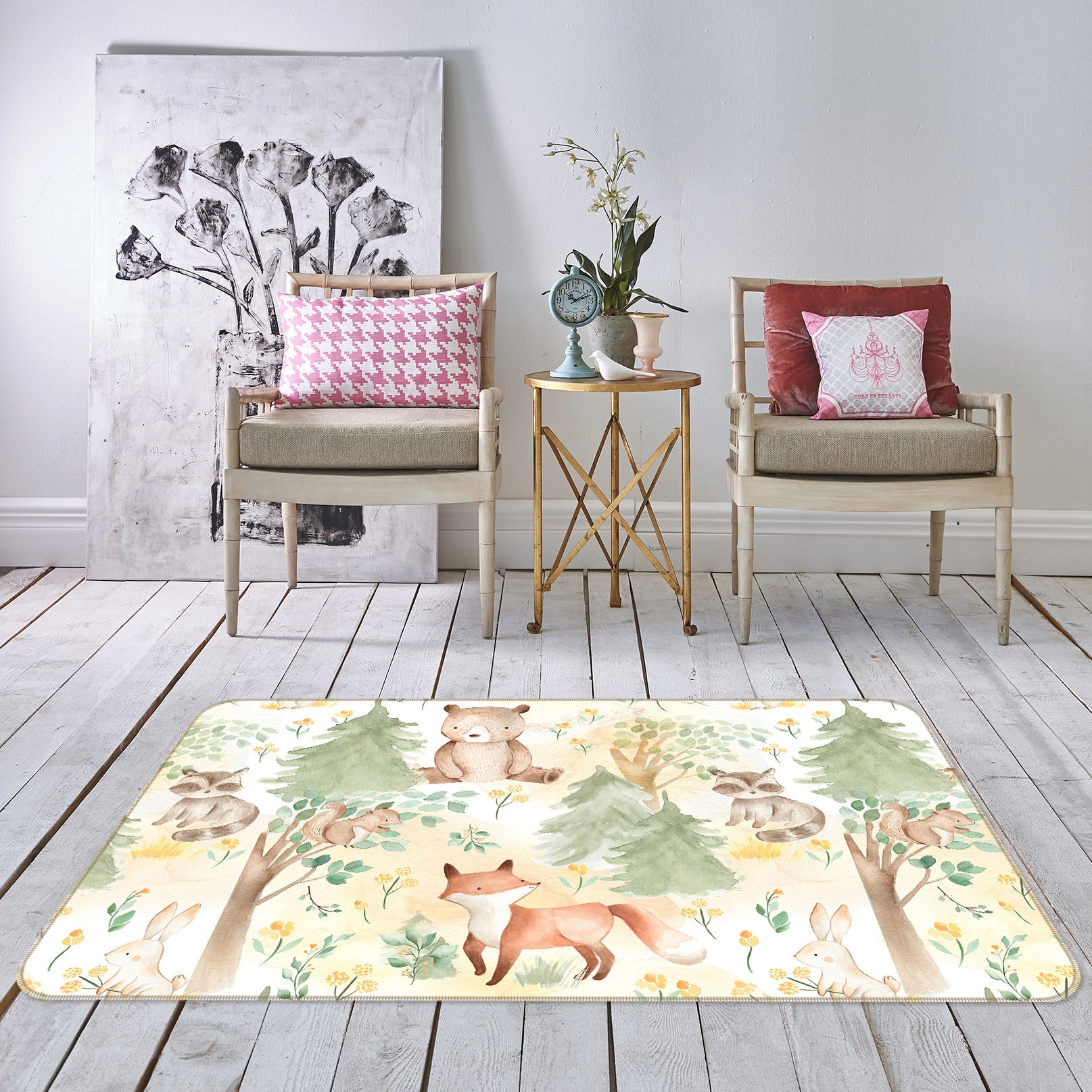 3D Bear Fox Tree 031 Uta Naumann Rug Non Slip Rug Mat