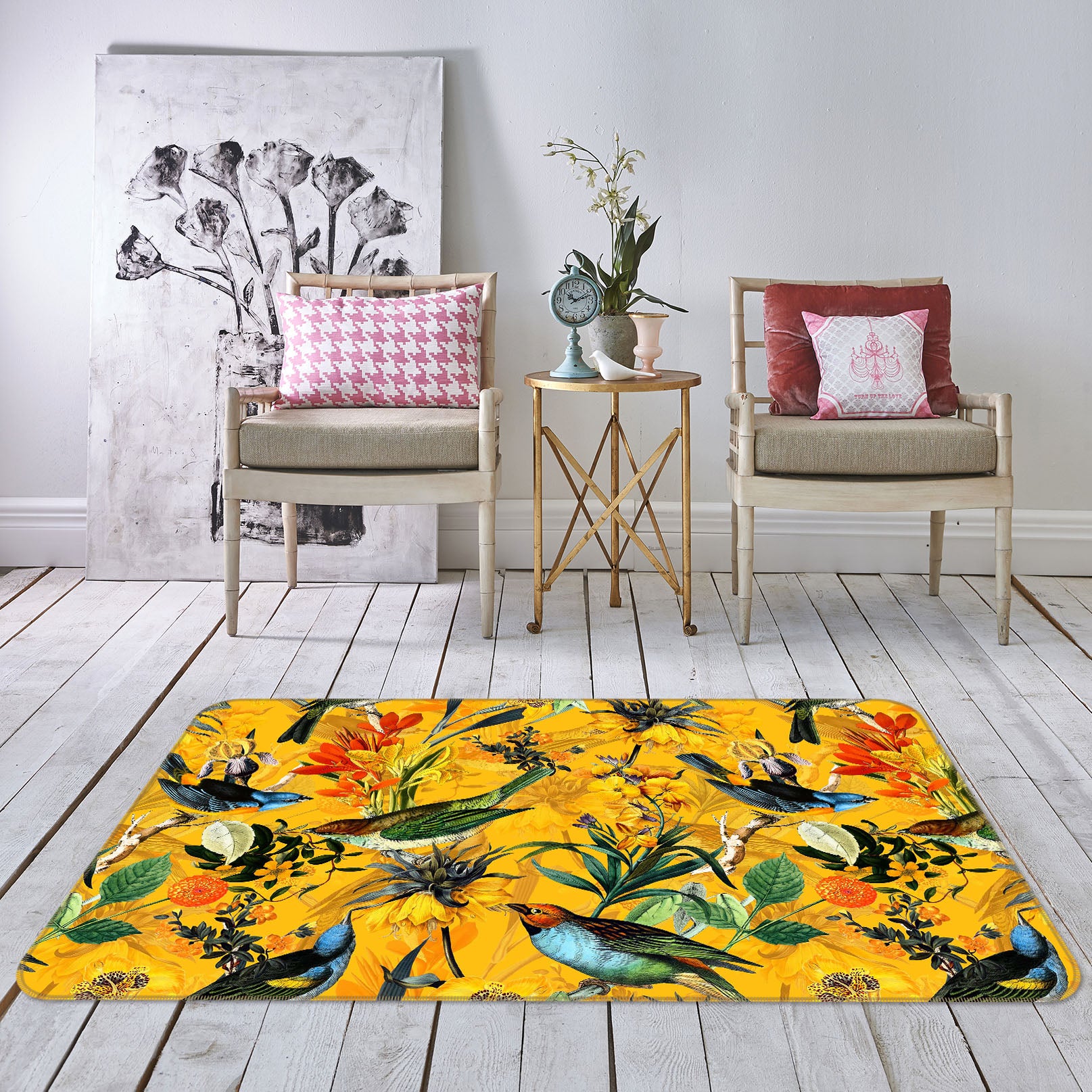 3D Yellow Flowers 113 Uta Naumann Rug Non Slip Rug Mat