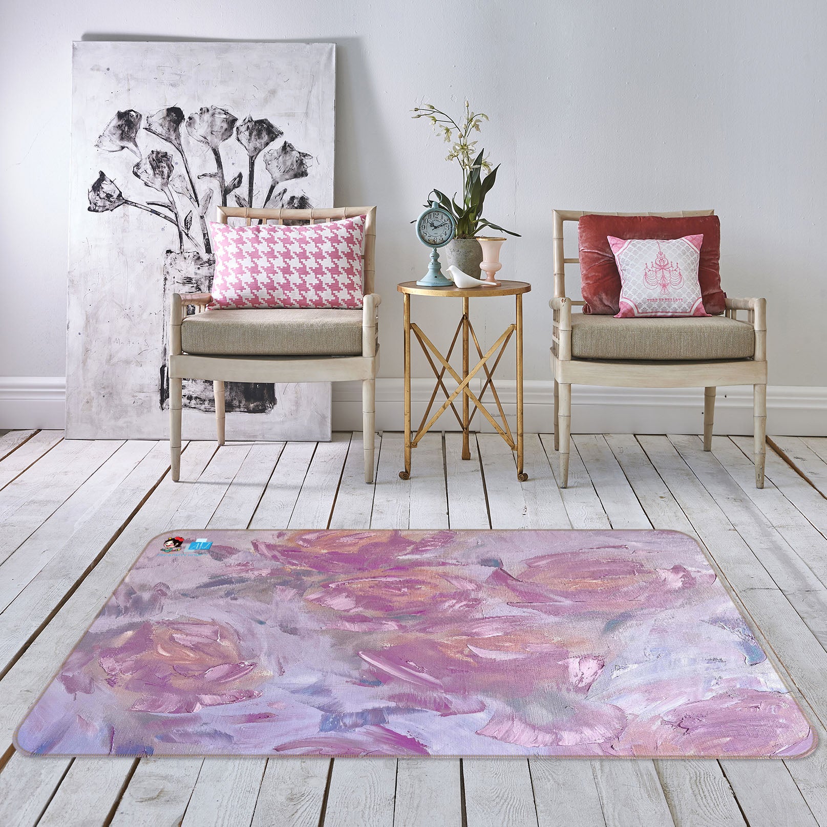 3D Painted Pink Roses 3841 Skromova Marina Rug Non Slip Rug Mat