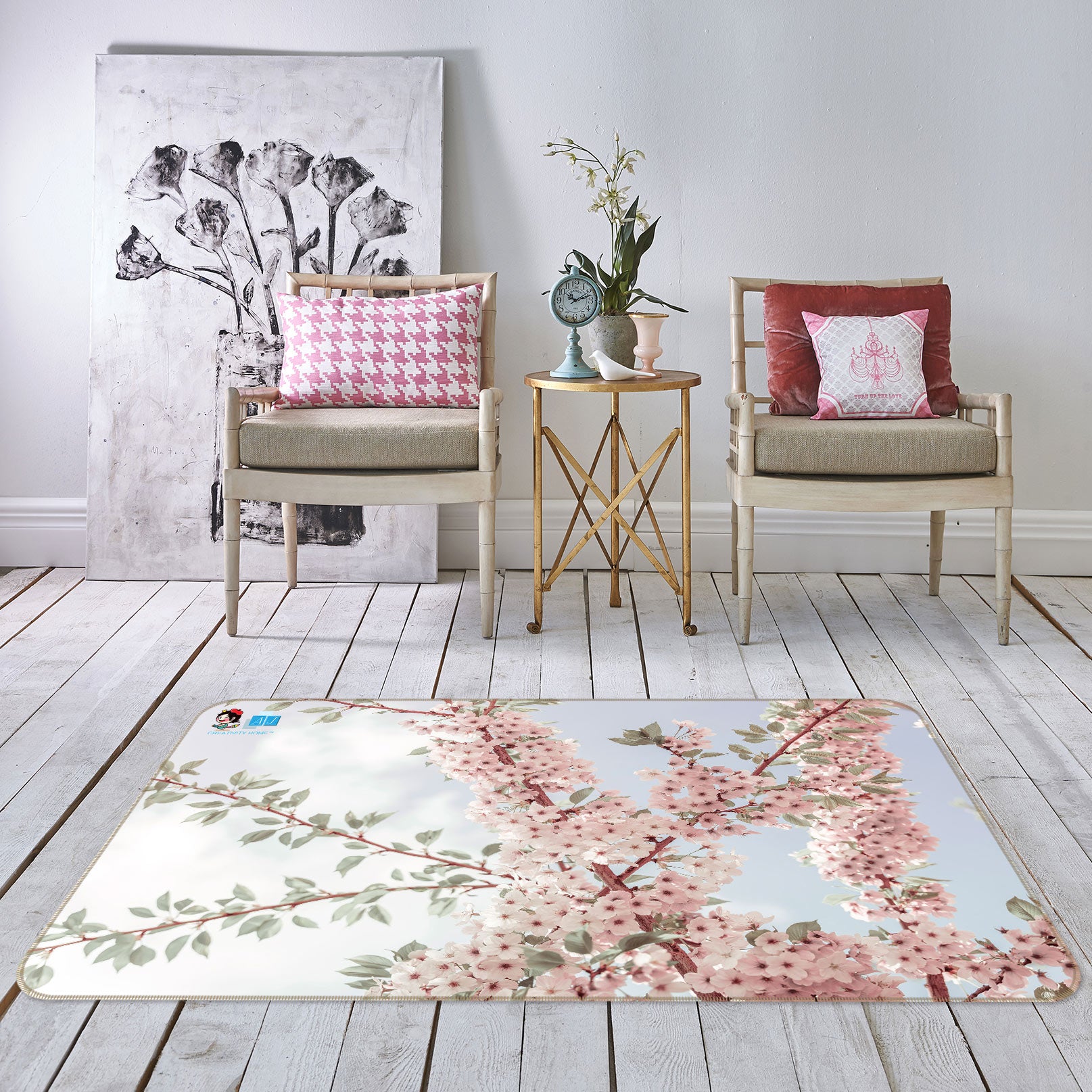 3D Pink Flower Branch 6840 Assaf Frank Rug Non Slip Rug Mat