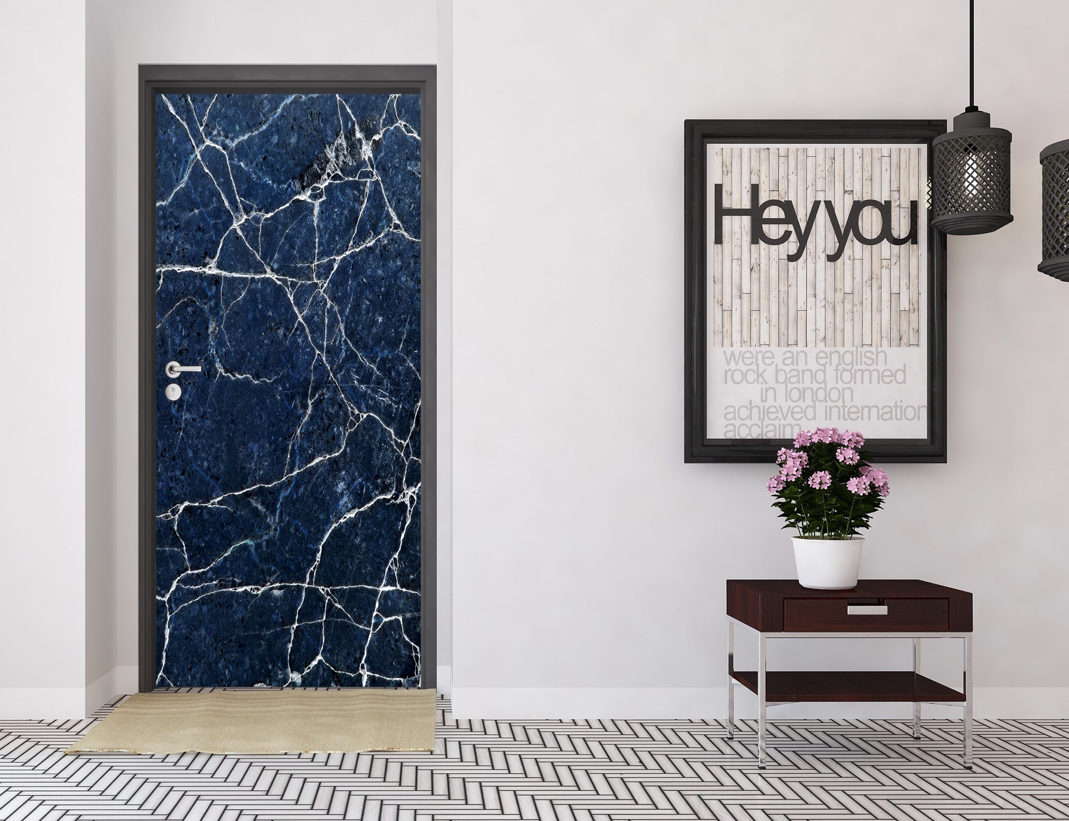 3D Black Marble Pattern 25143 Door Mural