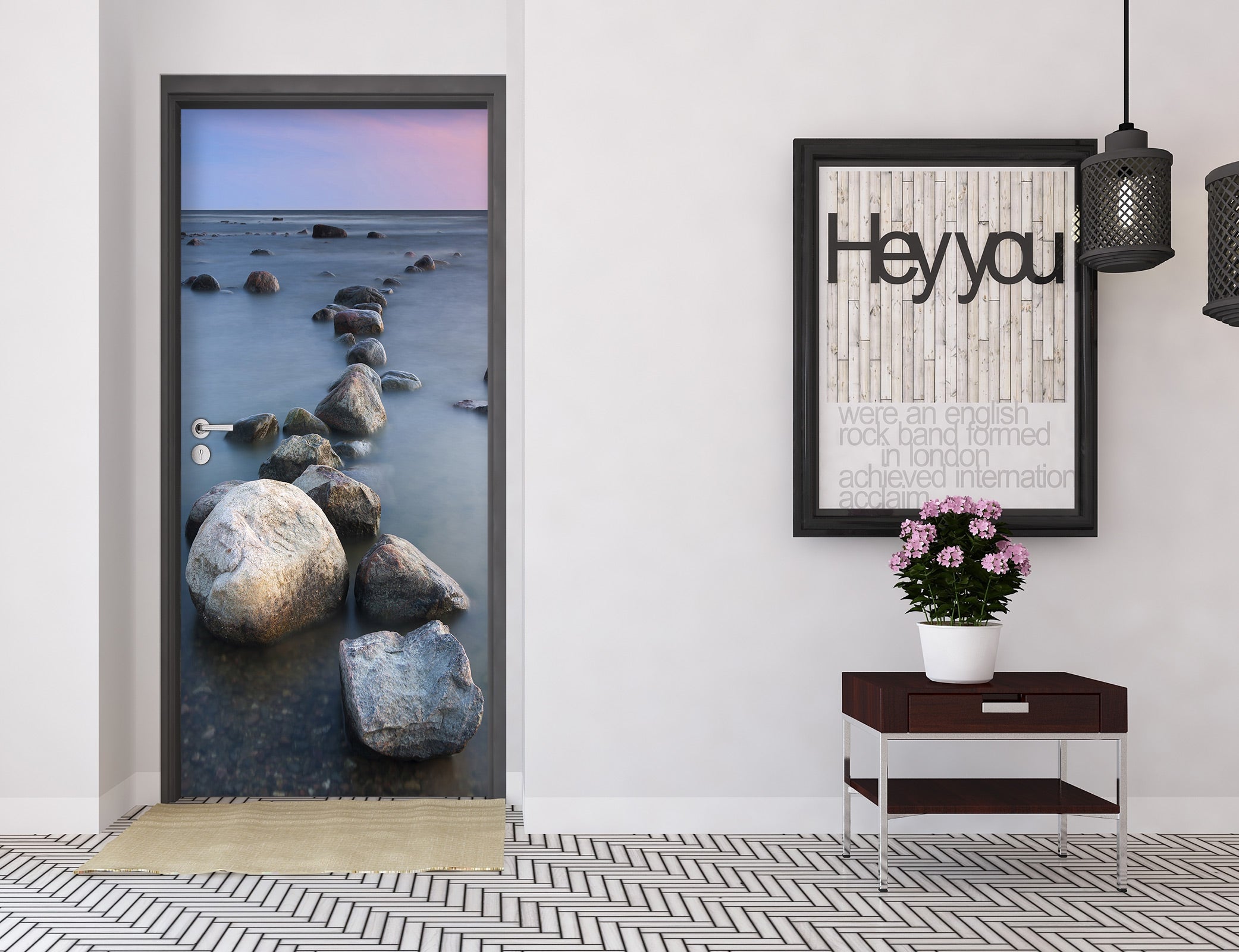 3D Purple Sky Stones 167 Door Mural