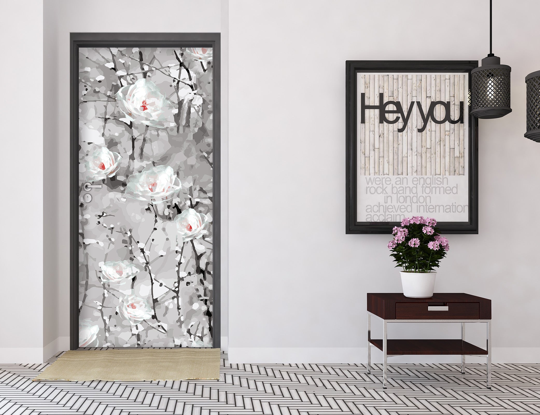 3D White Flower Painting 133 Door Mural