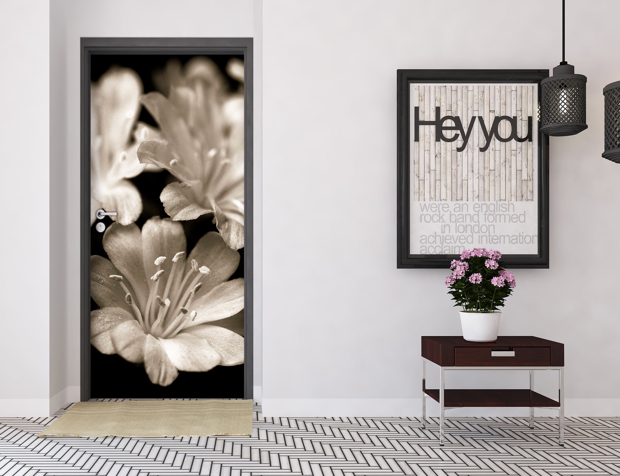 3D Grey Flowers 5011 Assaf Frank Door Mural