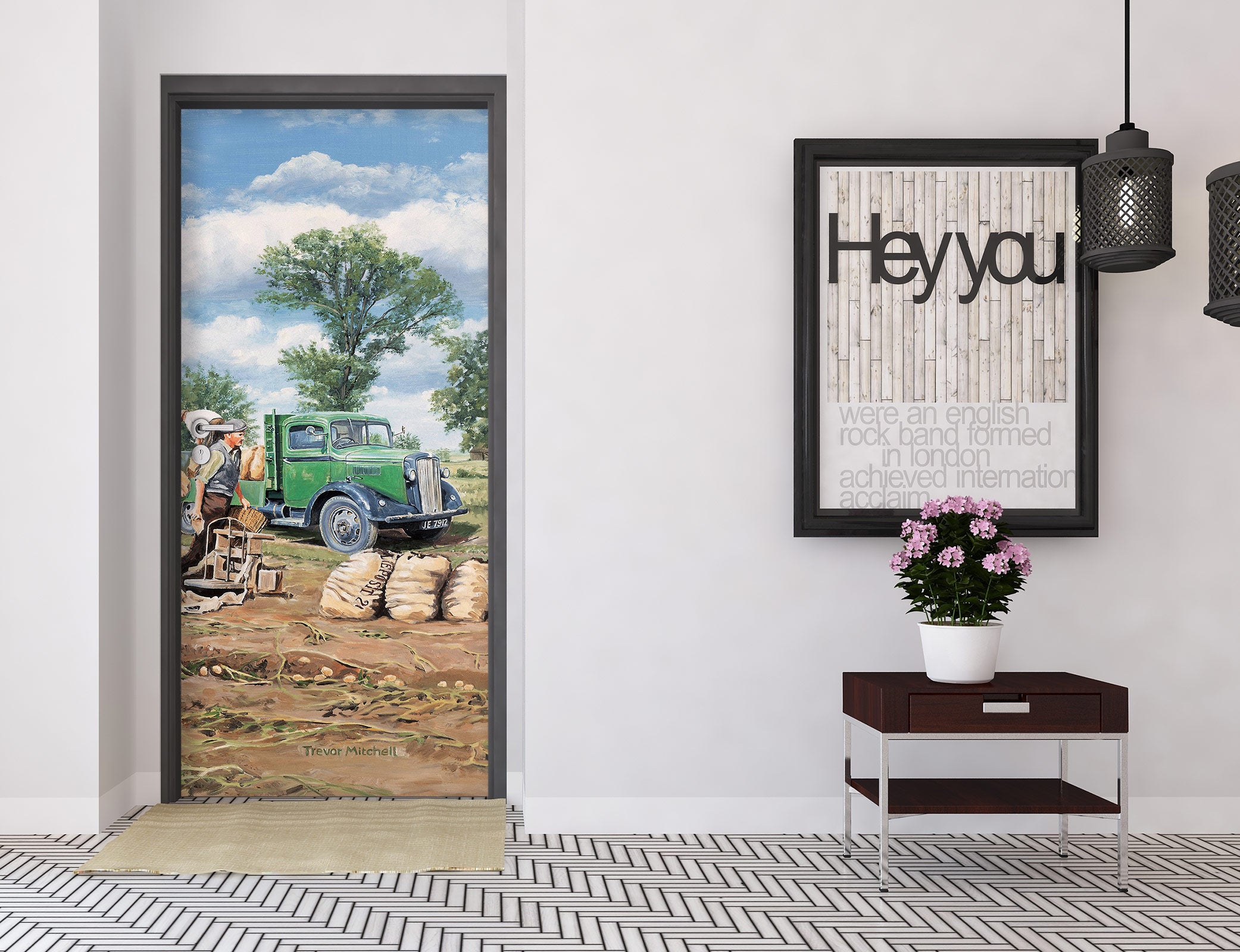 3D Green Car Arable Land 10390 Trevor Mitchell Door Mural