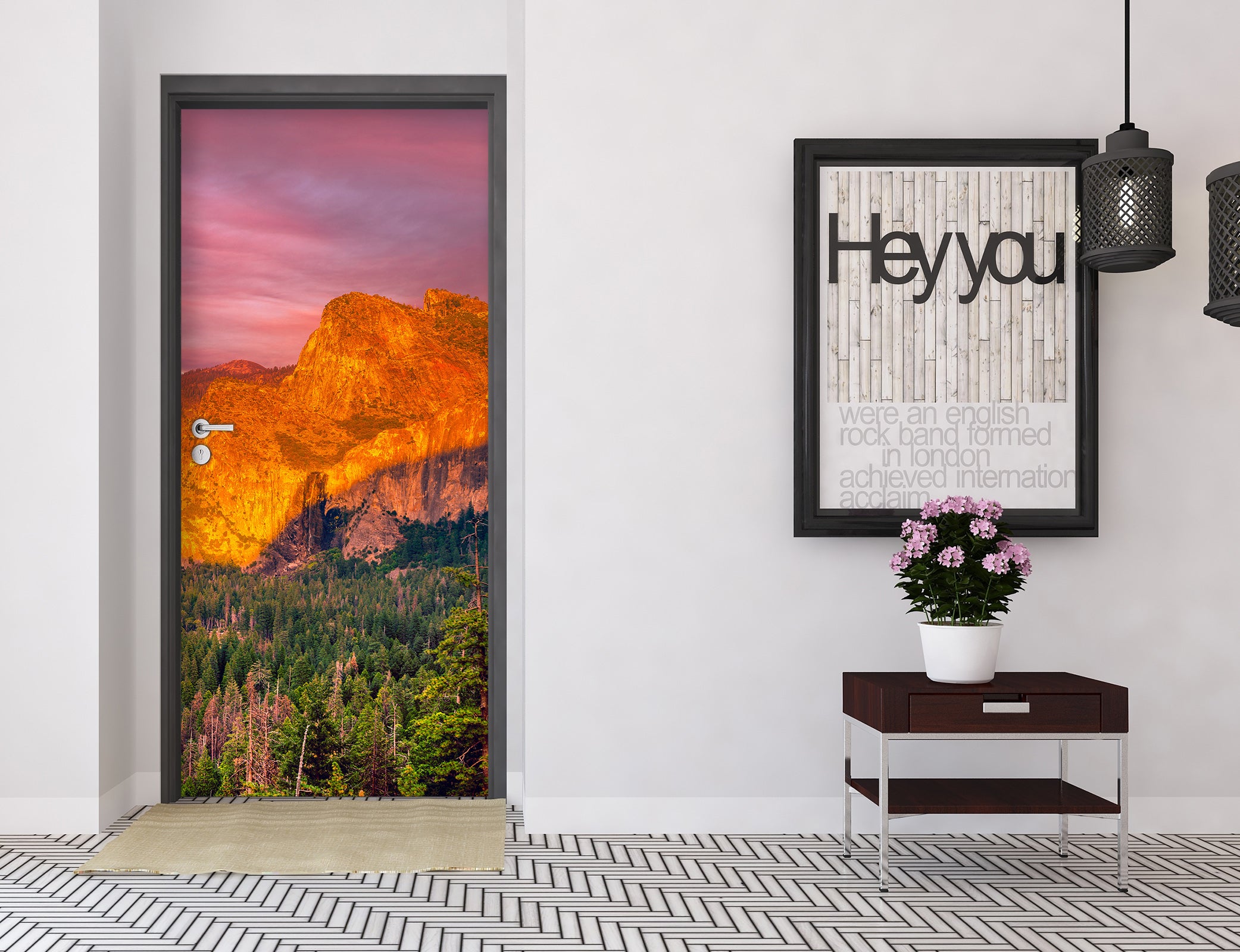 3D Sunset Mountains Woods 122156 Marco Carmassi Door Mural