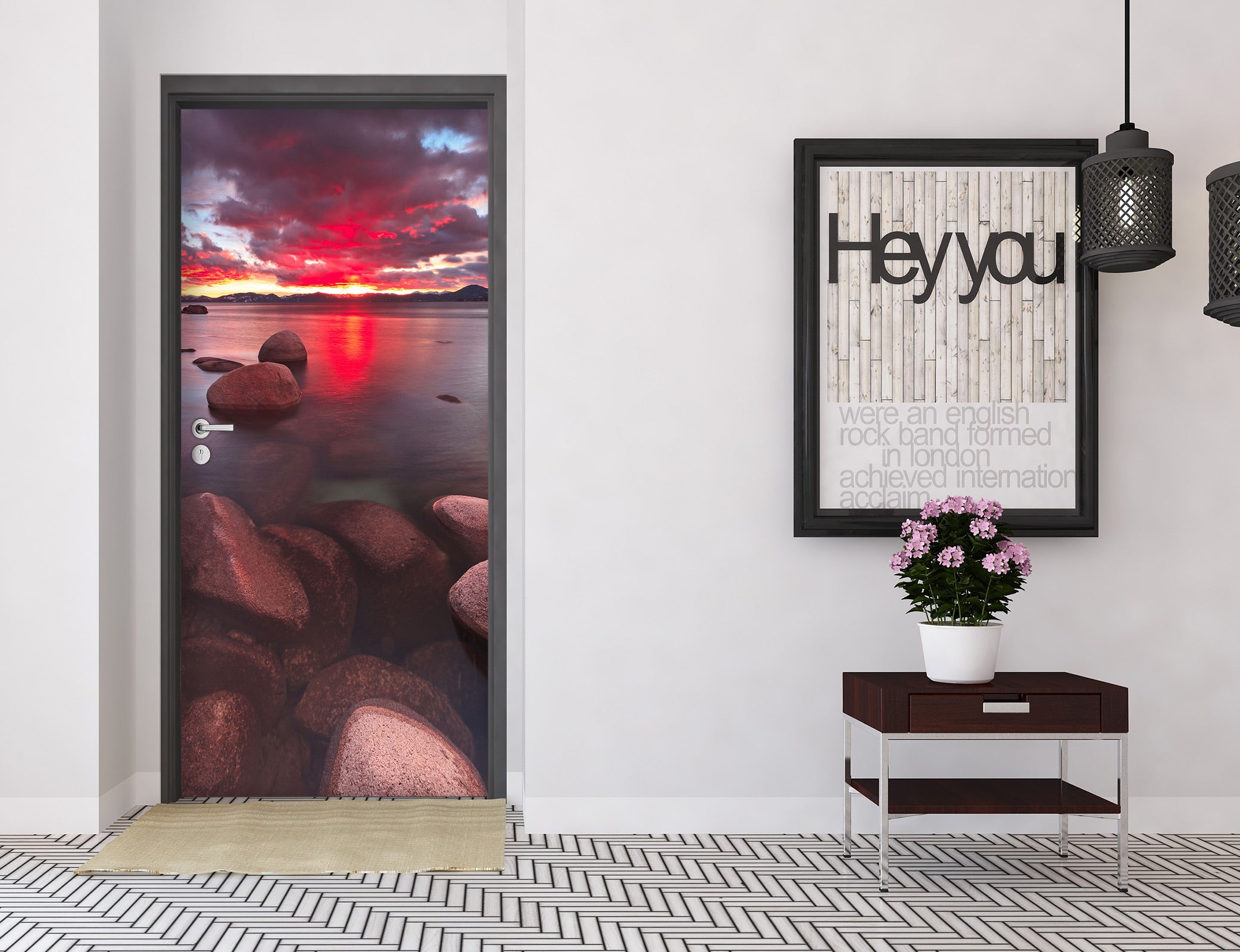 3D Red Sky Sea 124 Door Mural