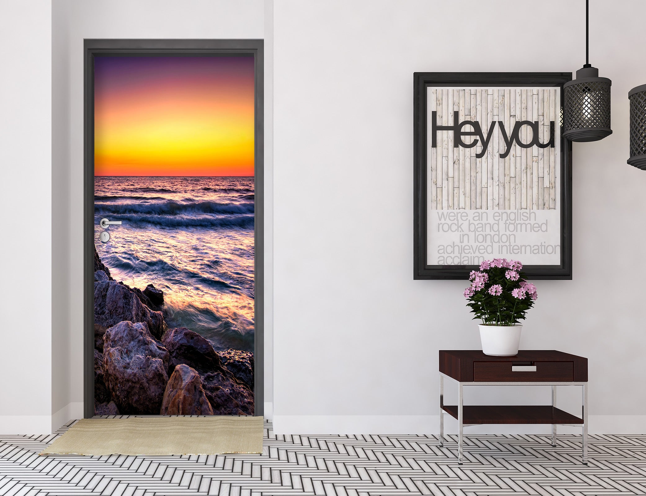 3D Sunset Seaside Stones 120 Door Mural