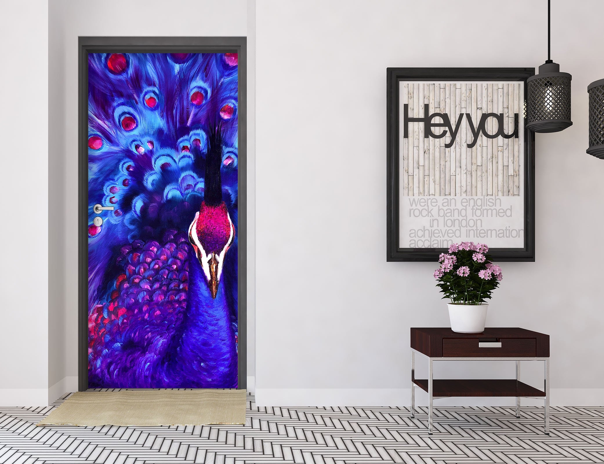 3D Blue Peacock 3191 Skromova Marina Door Mural