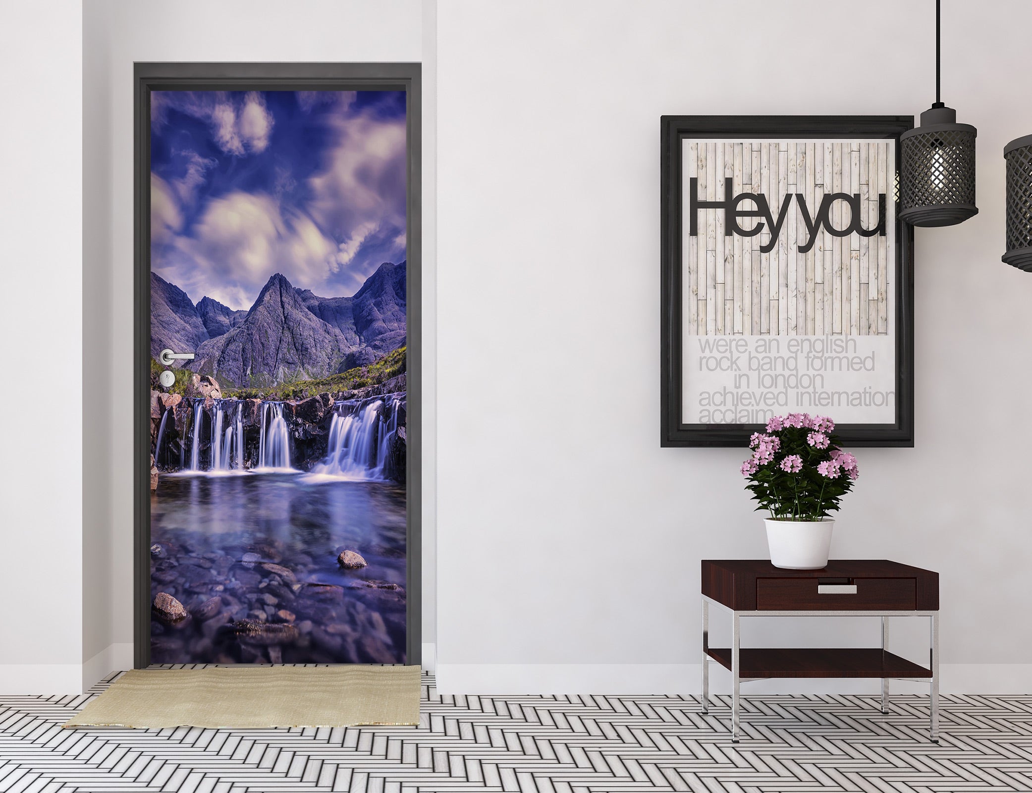 3D Mountains Waterfall 23095 Door Mural