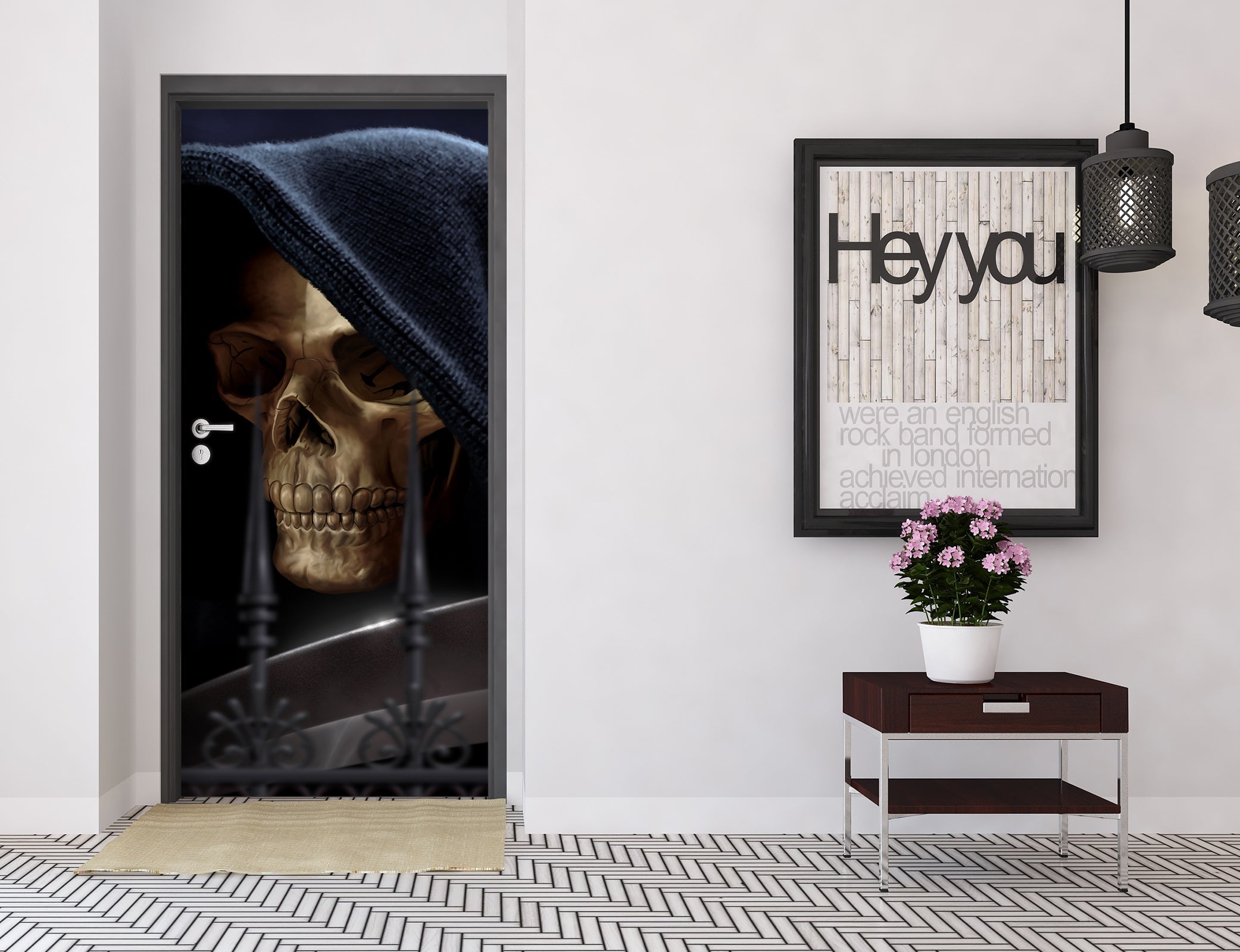 3D Black Hat Skull 643 Tom Wood Door Mural