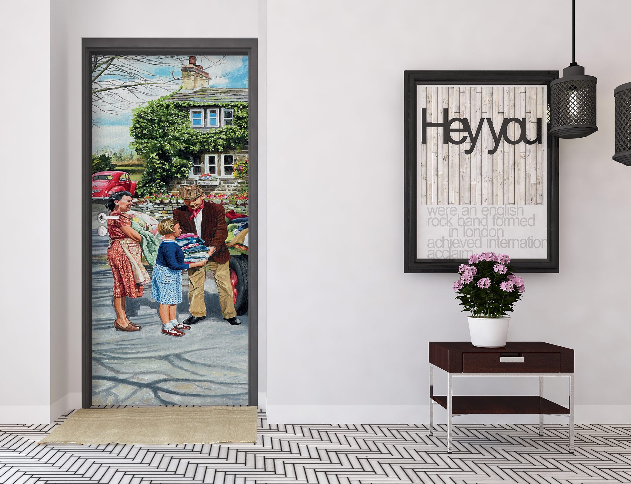 3D Courtyard House Elderly Children 103111 Trevor Mitchell Door Mural