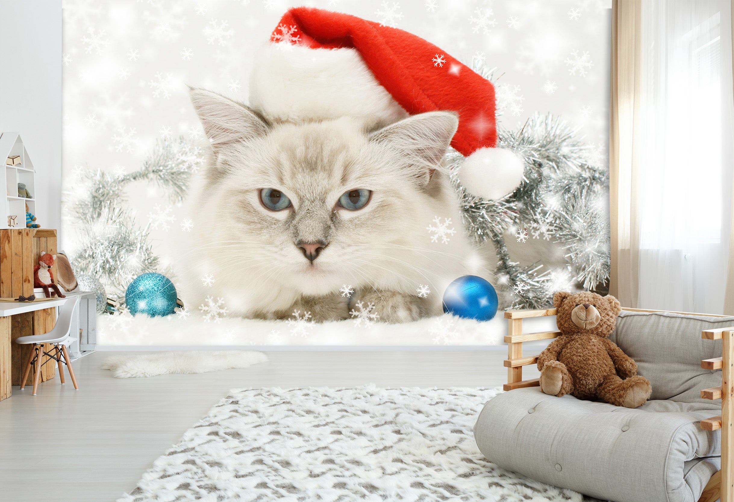 3D Kitten Snowflake 173 Wall Murals