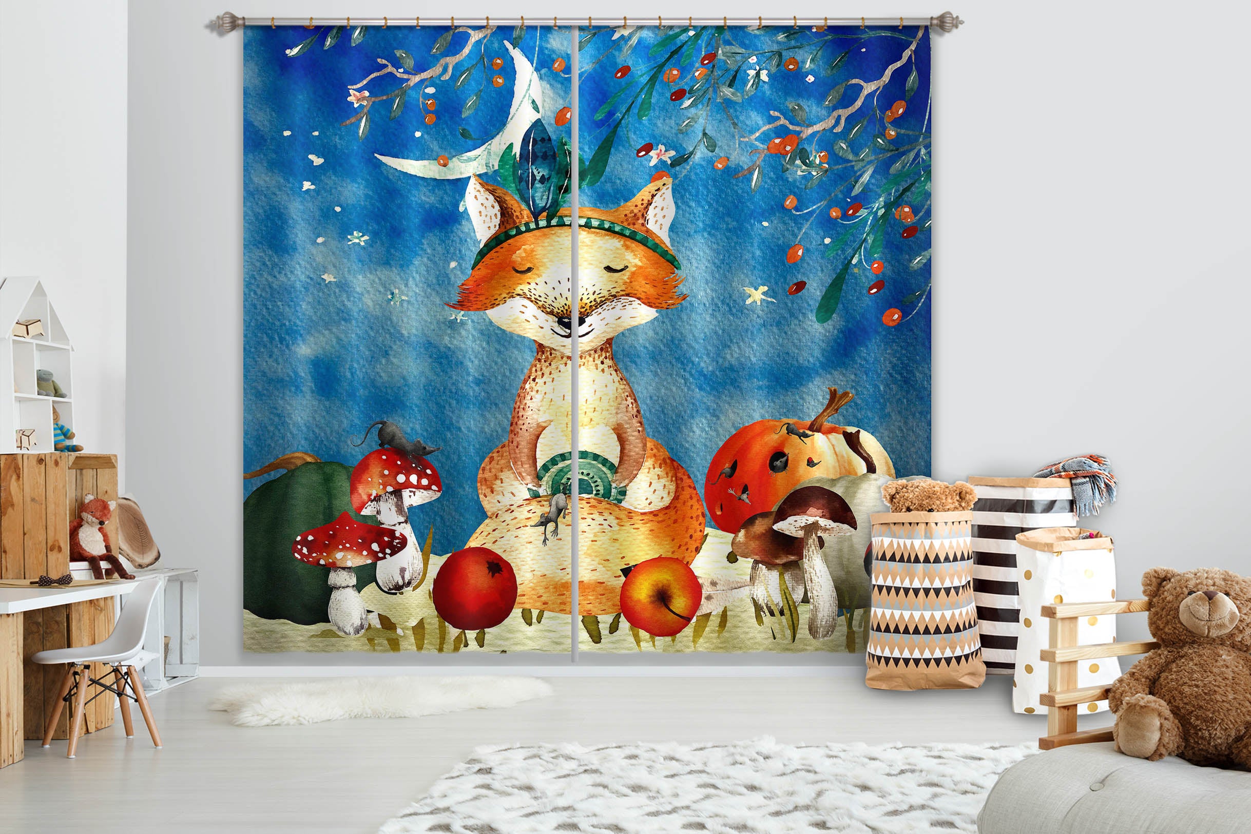 3D Moon Fox 172 Uta Naumann Curtain Curtains Drapes