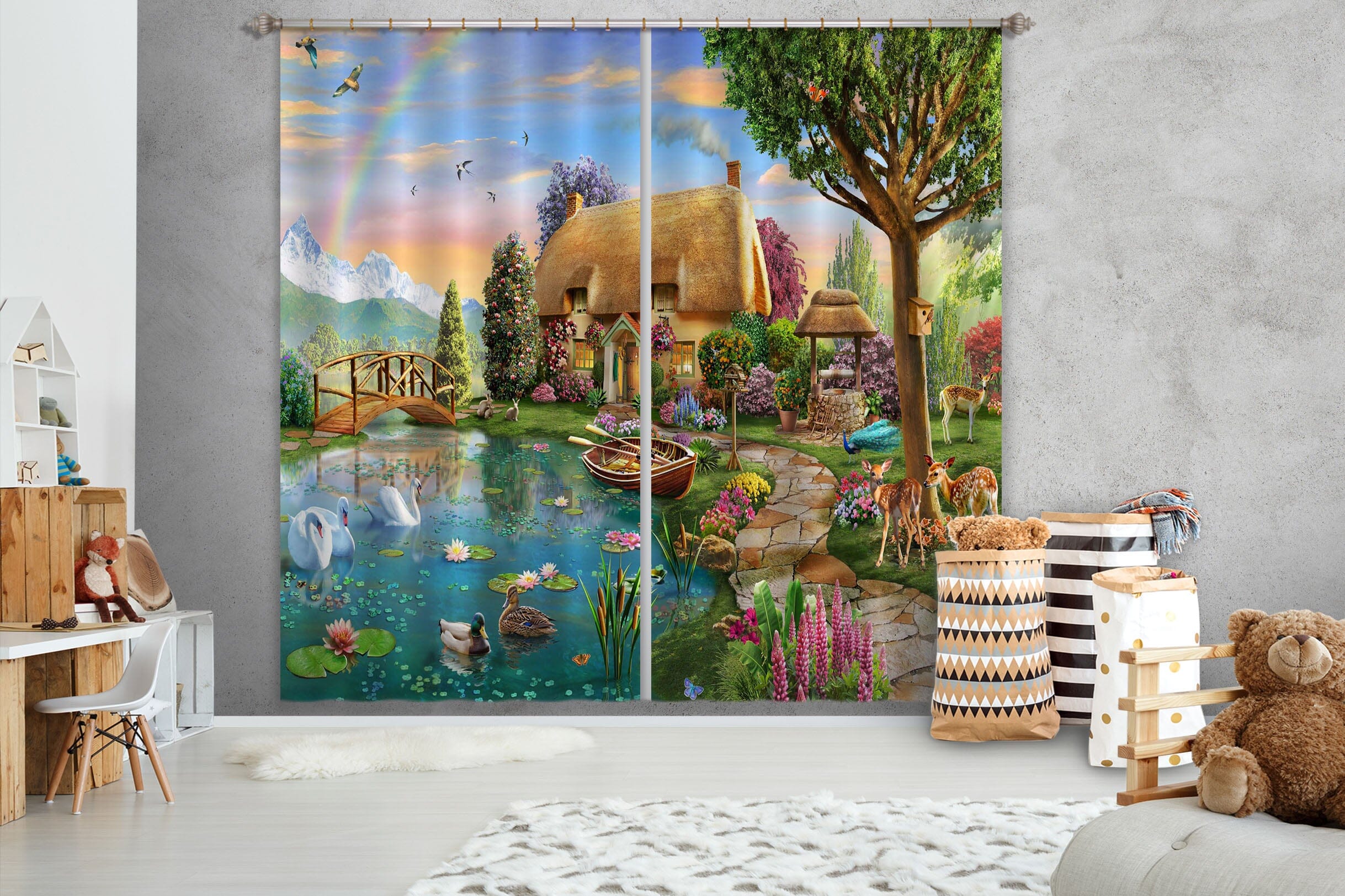 3D Painted Village 066 Adrian Chesterman Curtain Curtains Drapes Curtains AJ Creativity Home 