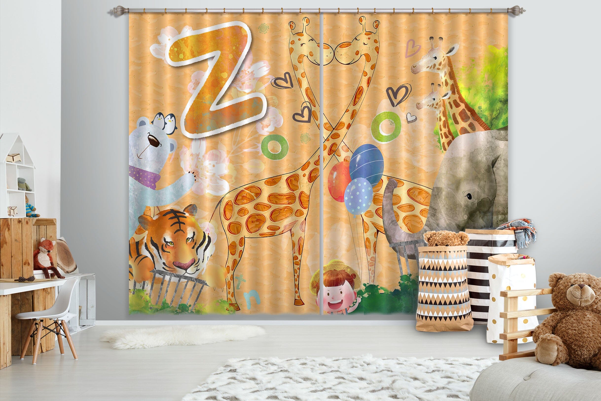 3D Cute Giraffe 728 Curtains Drapes Wallpaper AJ Wallpaper 