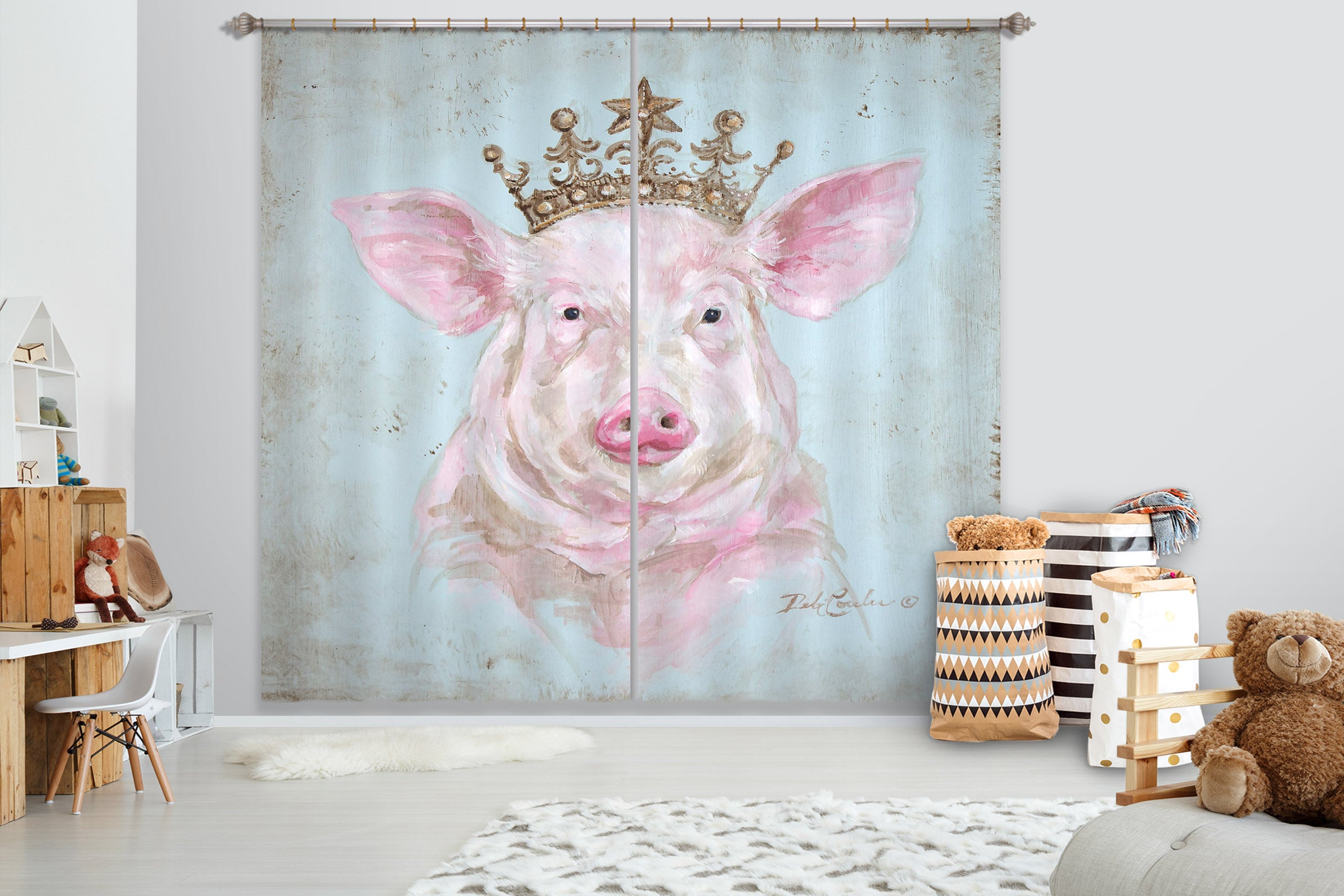 3D Crowned Pig 1004 Debi Coules Curtain Curtains Drapes