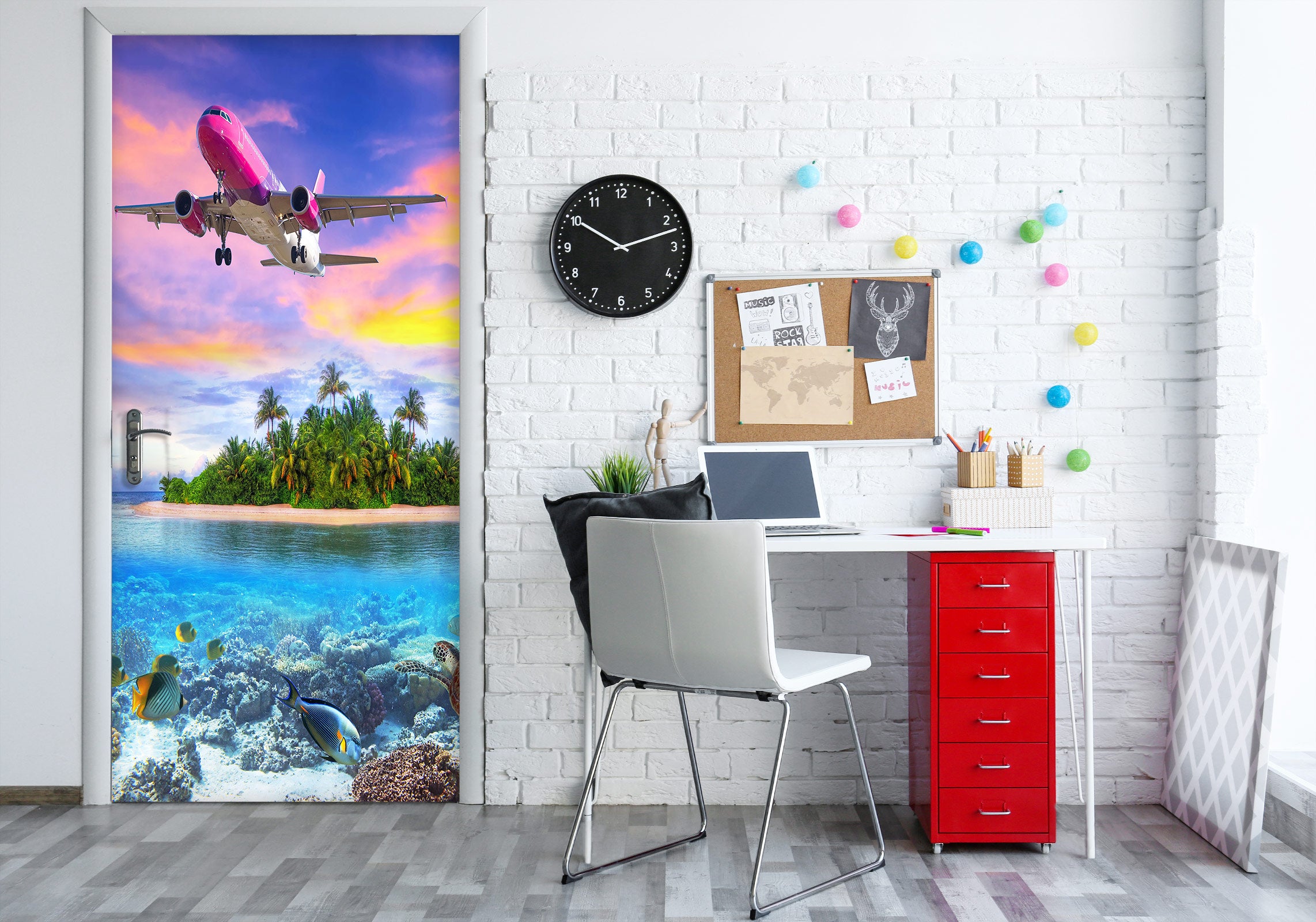 3D Island Plane 216 Door Mural