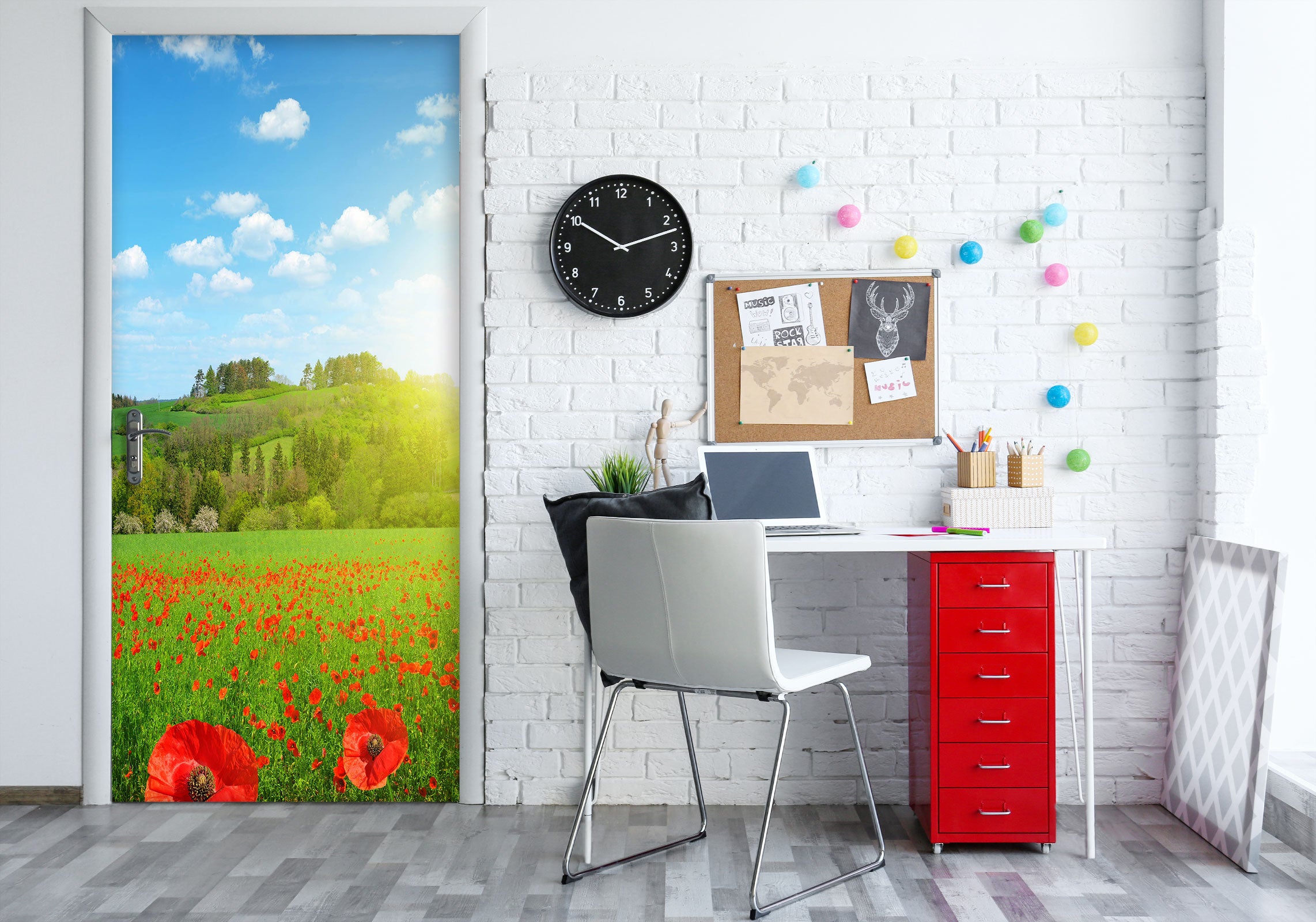 3D Flowers And Grass 23080 Door Mural